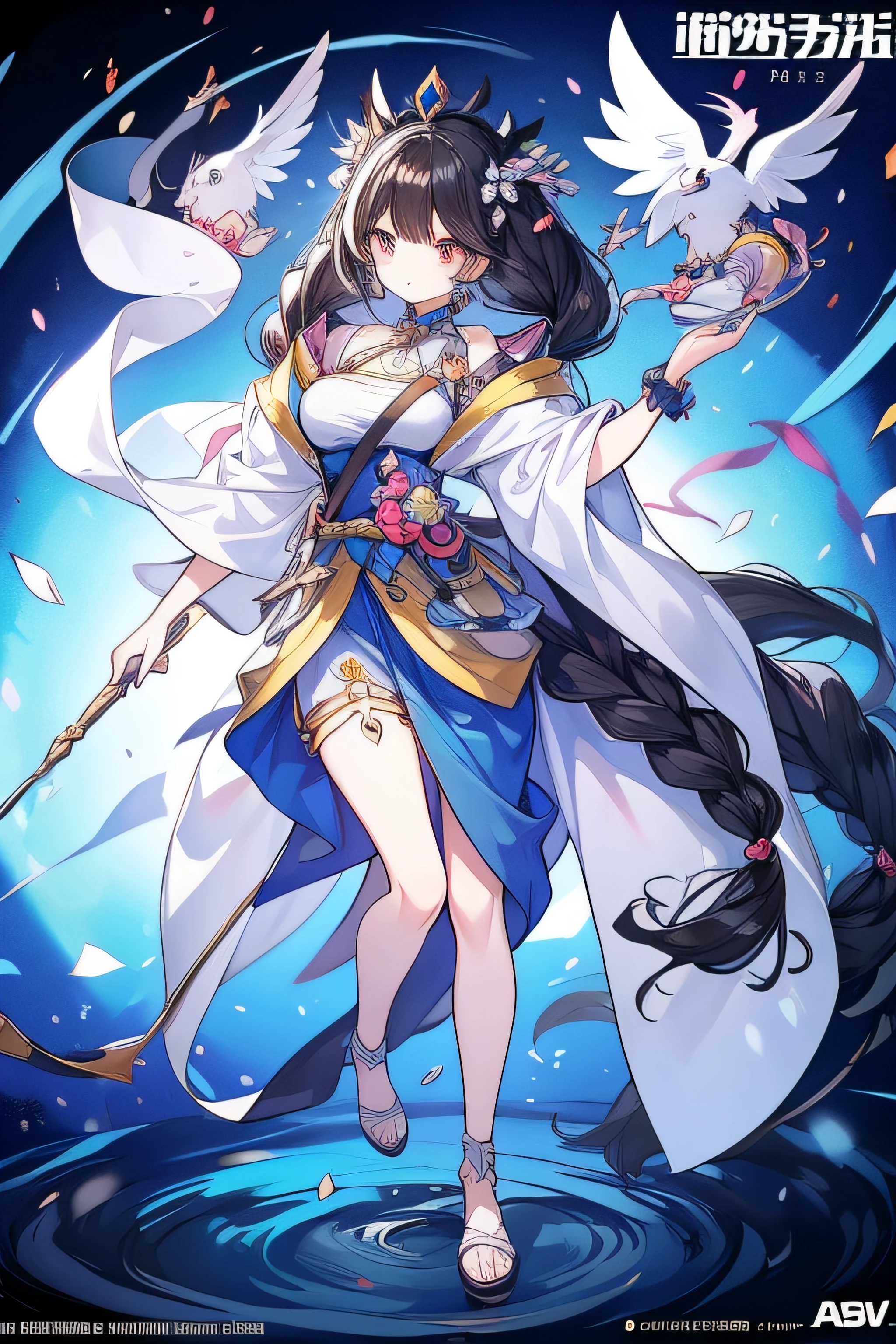 detailed cartoon, Black young princess sister with hair braids and almond-shaped eyes, Snow-white skin, She wears a blue horse face skirt all over, cartoon character, 8K, High quality, high resolution, 4K, k hd,(Well-designed body), amazing body, (Super detailed), Beautiful eyes, Cartoon