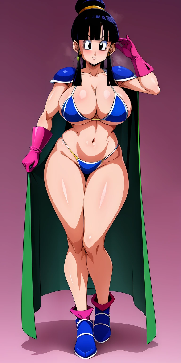 chichi_dbz, standing, solo, large_breasts, Chichi_Bikini_Armor, masterpiece, best quality, detailed face, detailed eyes, highres, I posed erotic,