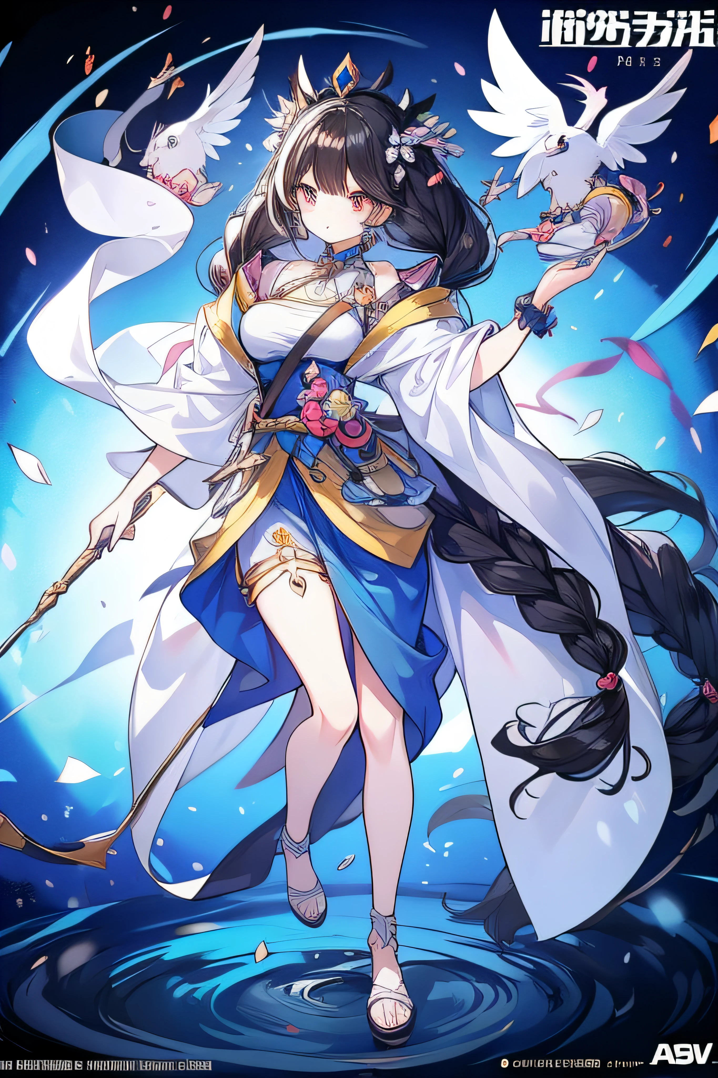 detailed cartoon, Black young princess sister with hair braids and almond-shaped eyes, Snow-white skin, She wears a blue horse face skirt all over, cartoon character, 8K, High quality, high resolution, 4K, k hd,(Well-designed body), amazing body, (Super detailed), Beautiful eyes, Cartoon