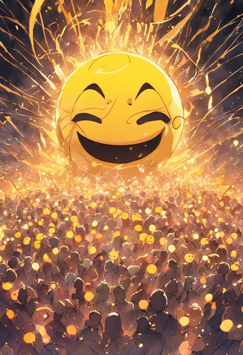The classic yellow smiley face pattern is combined with a quantum entanglement diagram to form a pattern