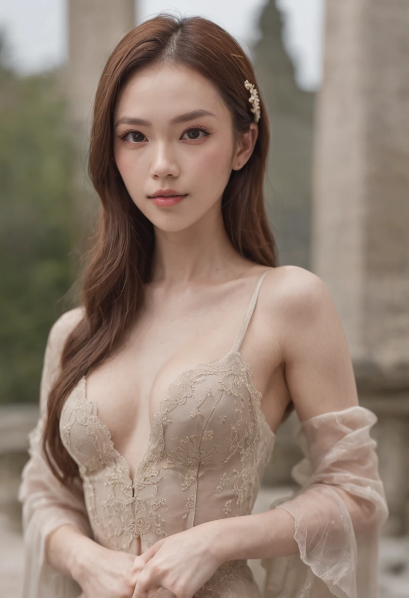 1 royal sister,Super detail,Anatomically correct,ccurate,looking down on the camera,The chest is huge,Cocked buttocks,naked,Photo portrait,Delicatemakeup,slender thigh,Dominant,without wearing shoes,Full body photo from head to toe,(yangmi)