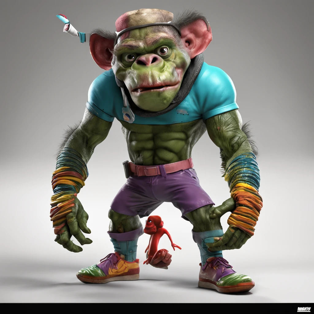 Create a 12K resolution of a 3D version of a realistic Noodle Gorillaz vs Craola style character inspired by Neal Adams in detailed full body, highly detailed, vibrant, ultra high quality, Hyperrealism, Photorealism, octane render