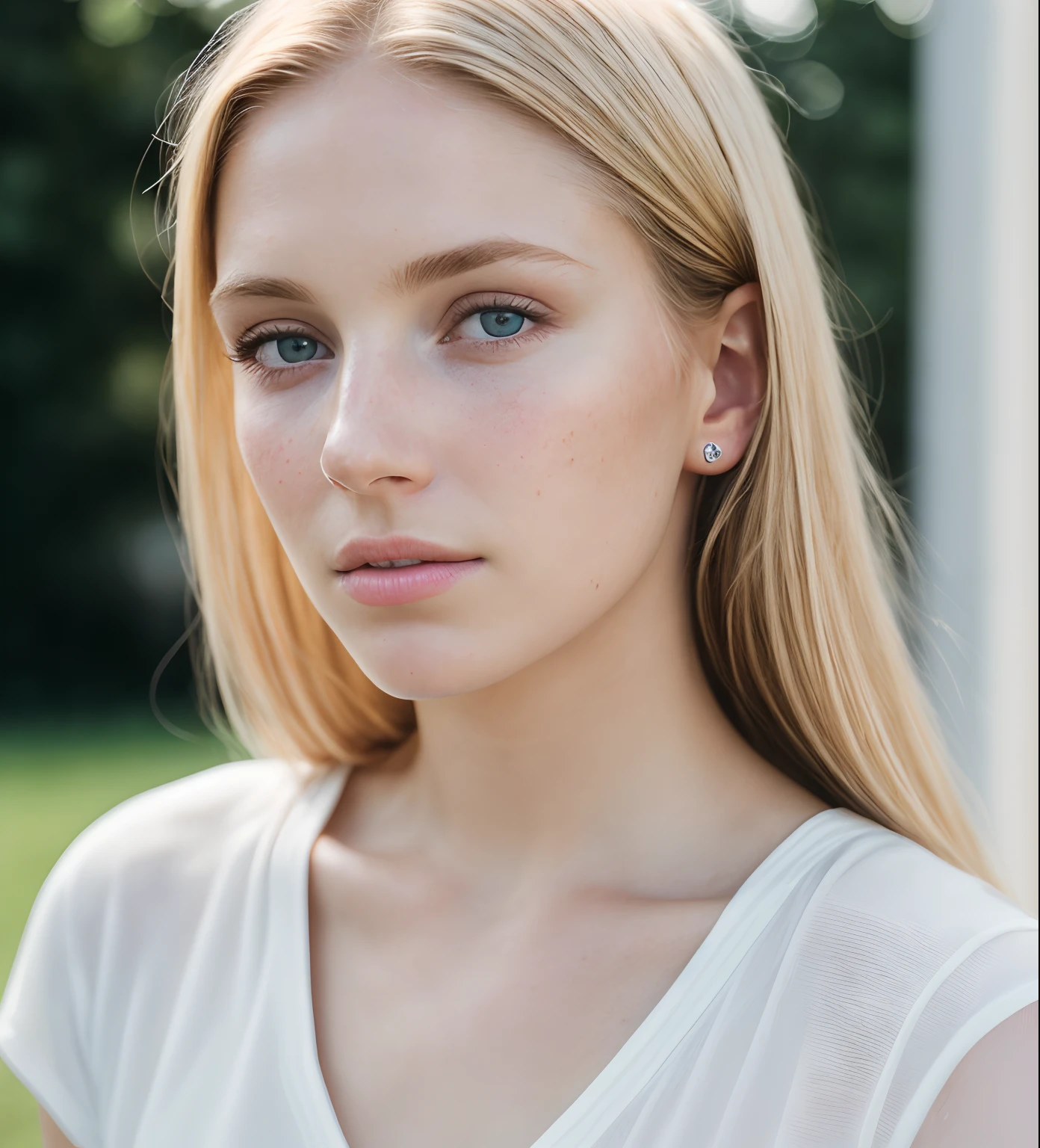 angel, armor gold , dress white, (masterpiece, best quality, high resolution:1.4), 1girl, angel, skin pores texture, Hair blonde, HD , Photography, movie, cinematic, full Body, Realistic, (8k, RAW photo, best quality, masterpiece:1.2), (realistic, photo-realistic:1.33), best quality, detailed eyes blue, cute,natural lighting, depth of field, film grain, wrinkled skin, sharp, detailed and realistic portrait of a woman ,(freckles:0.5) , outside, wearing a white t shirt, staring at camera, chapped lips, soft natural lighting, portrait photography, magical photography, dramatic lighting, photo realism, ultra-detailed, intimate portrait composition, Leica 50mm,