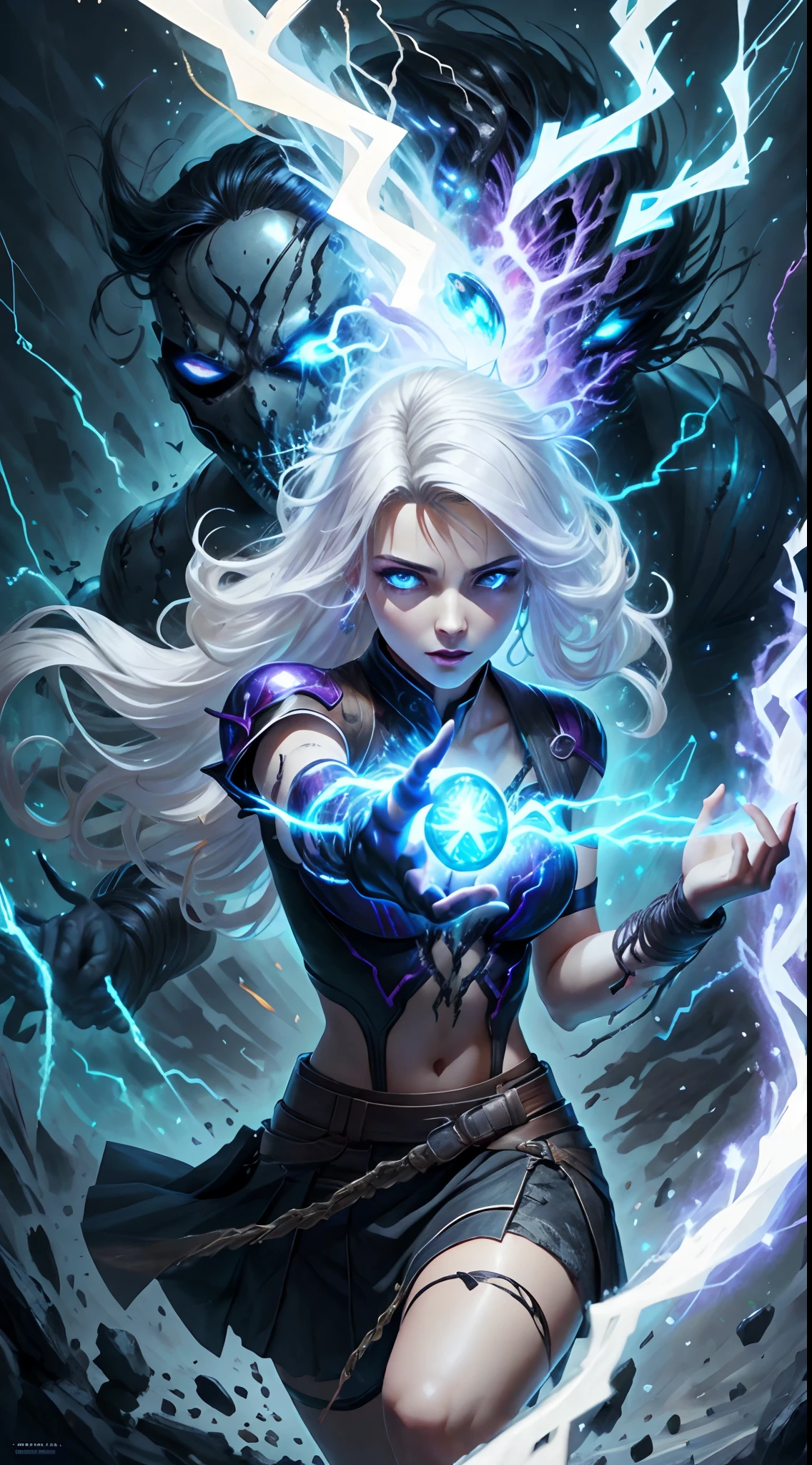 high details, best quality, 8k, [ultra detailed], masterpiece, best quality, (extremely detailed), dynamic angle, ultra wide shot, photorealistic, fantasy art, dnd art, rpg art, realistic art, an ultra wide picture of a female human (1.5 intricate details, Masterpiece, best quality) godess of light (( blue radiant aural)),  ((controlling a swirling blue radiant magic)), manipulating purple radiant magical sigils, human female, blond  hair, long hair with aura, hair with radiant eyes, intense eyes, ((radiant eyes)), ((glowing eyes)), dynamic clothing, fantasy temple background, ((divine worship atmosphere)), high details, best quality, highres, ultra wide angle