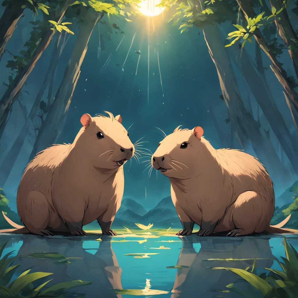 Make a symbol from an insignia that contains a capybara and an alligator intertwined as in the yin-yang symbol format, with the capybara located to the left of the standing insignia being the yin and the alligator to the right of the upside-down insignia being the yang , so that the capybara's snout is in the alligator's tail and the alligator's mouth is in the capybara's tail