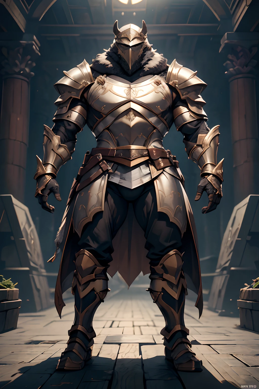 Game character standing drawing design,Disney animation,style of disney animation,an heavyknight,Quaint and heavy armor,Fur shoulders,Stout limbs,Muscle explosions,Equipped with huge riding guns,Different layers overlay,Different angles,(Left view full body:1.4),solid color backdrop,clean backdrop,depth of fields,high light,Real light,Ray traching,OC renderer,UE5 renderer,Hyper-realistic,best qualtiy,8K,Works of masters,super-fine,Detailed pubic hair,Correct anatomy,
