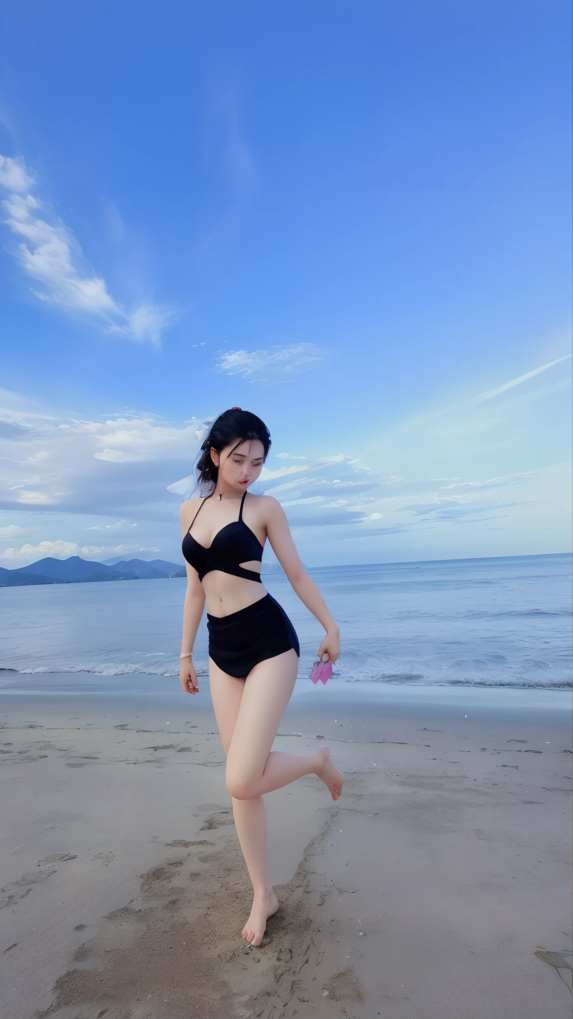 The girl wore only a see-through 3.5mm ultra-narrow sideband ultra-small mini sheer three-point open crotch bikini T-Back tong