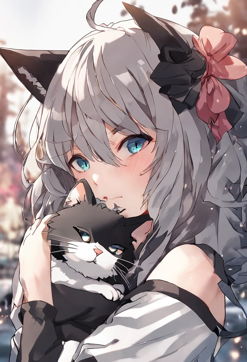 Anime girl holding a mask with a cat in it, Hermosa catgirl de anime, Anime Catgirl, Anime style. 8k, gato anime, linda catgirl de anime, Estilo anime 4K, Anime Art Wallpaper 4K, Anime Art Wallpaper 4K, Con Kitsune Mask, Imagen de anime, Muy hermosa chica gato anime, Nightcore, Anime style, Fondos de pantalla de anime 4k,sudadera negra,sentada en la cama,caBello ?????,caBello corto , latina