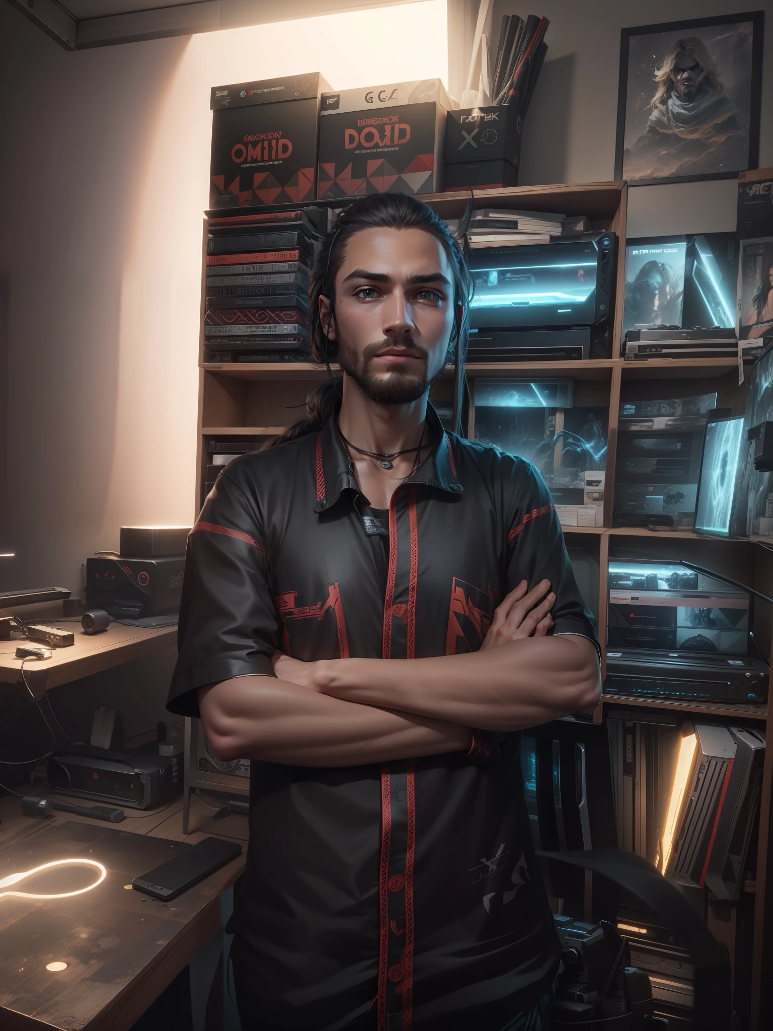 Gaming background long hair original fac light face 8k, best image