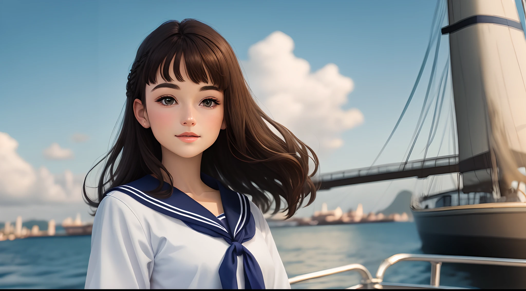 Beth，Pure，brunette color hair，a sailor suit