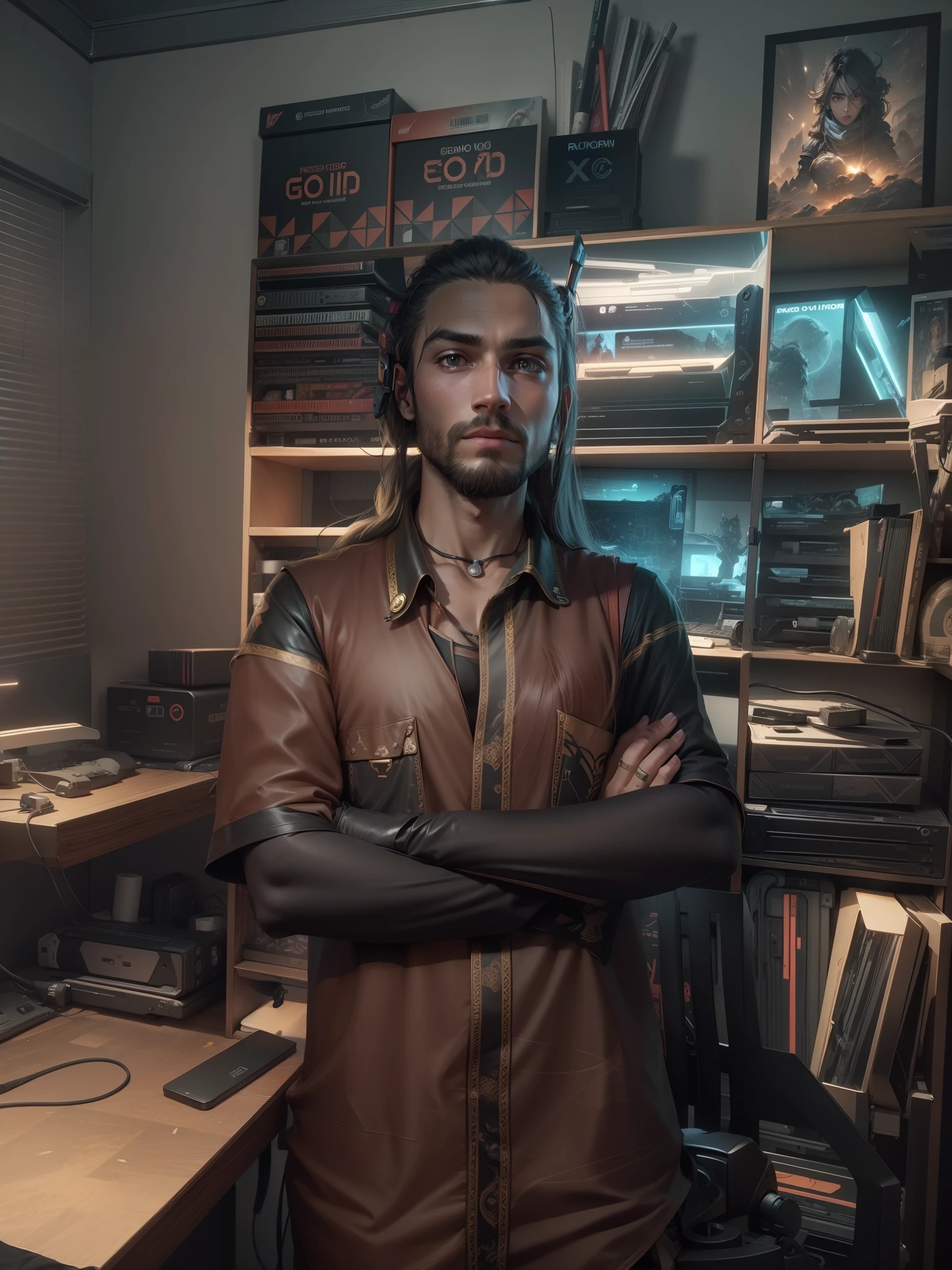Gaming background long hair original fac light face 8k, best image