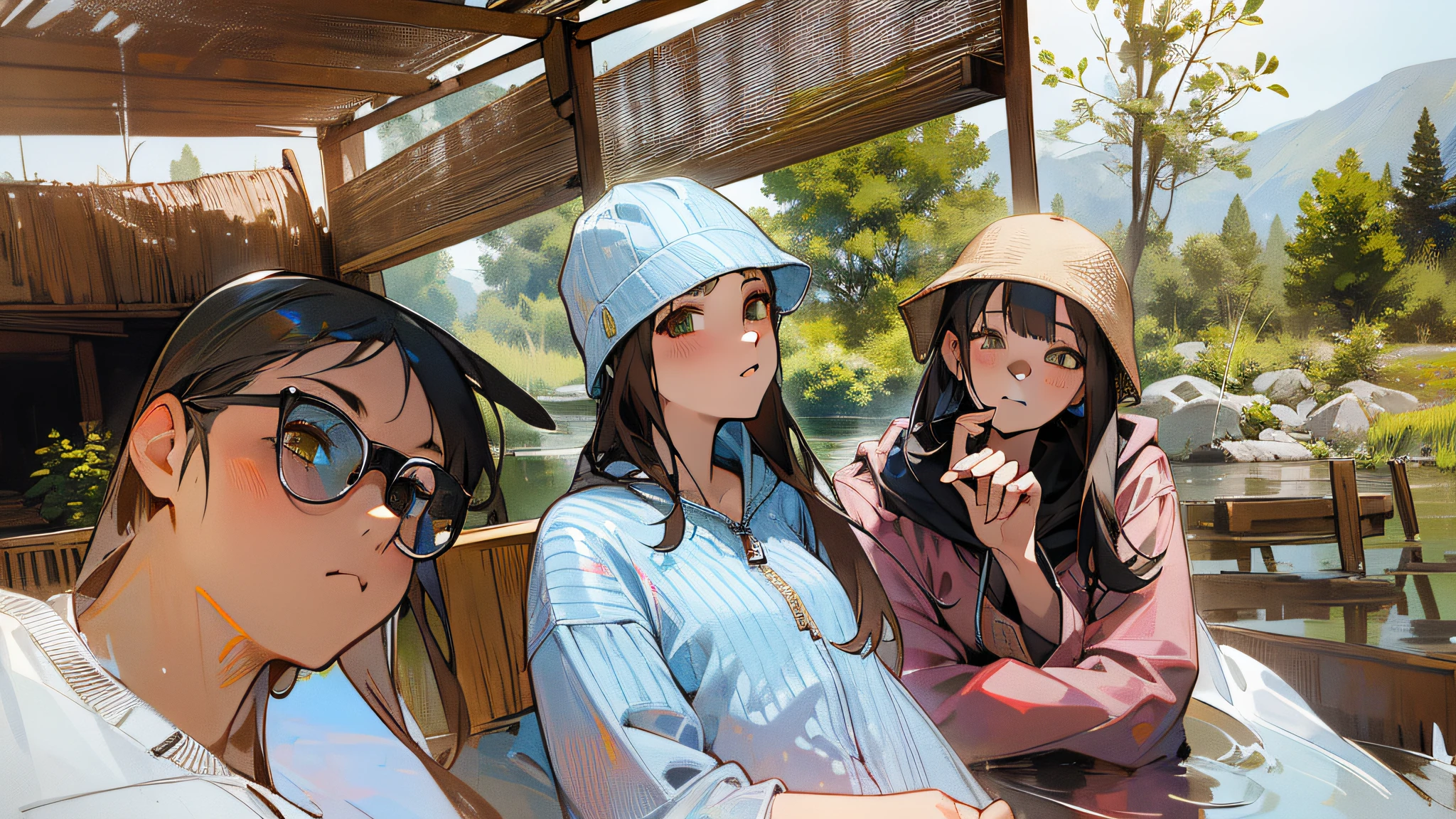 mksks style, (very detailed background:1.0), (highly detailed background:1.0), 1girl, full_body, looking_at_viewer, hoodie, partially_unzipped, masterpiece, best quality, (1girl, solo, girl:1.2), lake, grass, walking on water, jumping, stone ruins, chromatic aberration, depth of field, soft lighting
