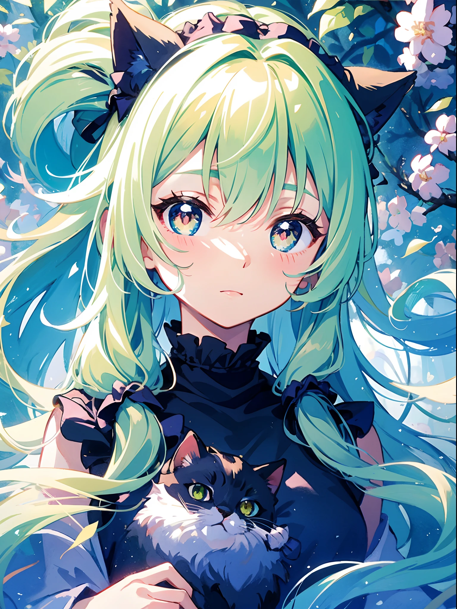 solo person、(top-quality)、((masterpiece:1.2))、(colourfull:0.9)、((Ink splashing))、(Color scattering)、Colorful colors、watercolor paiting、Crisp focus、Cat's ears、a woman in a、model shot、(Full-body figure)、(Summer portrait:1.5)、cute expression、Elegant Hair、(Beautiful detail face, eyes and pupils)、Elegant Goddess Clothing、((Summer forest background))、the woods、BREAK,wakame,wakame,wakame,wakame,wakame,wakame,wakame,wakame,wakame,wakame,wakame,wakame,wakame,wakame,wakame,wakame,wakame,wakame,wakame,wakame,wakame,wakame,wakame,wakame,wakame