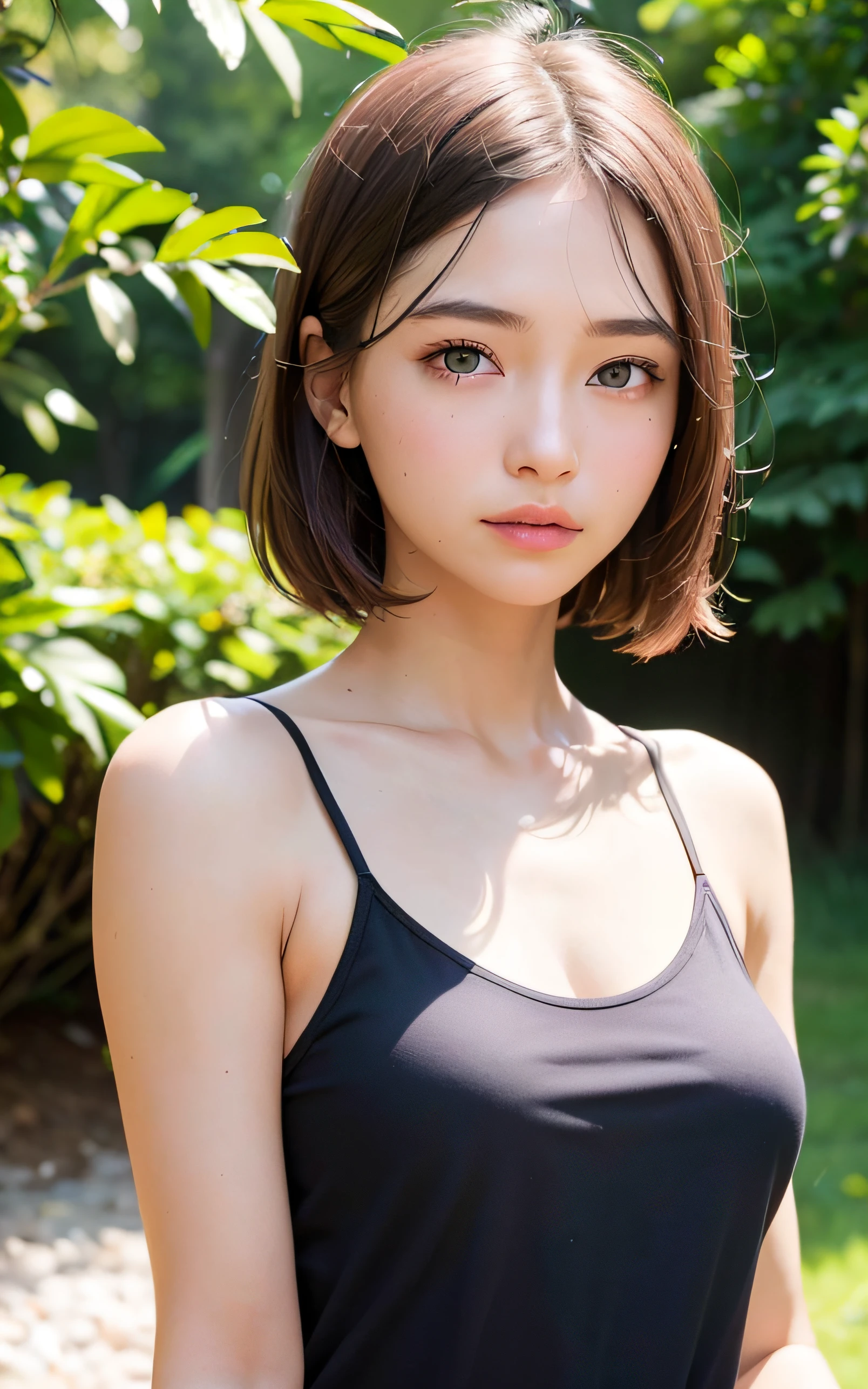 upper body, masterpiece, best quality, raw photo, photorealistic, big, face light, shiny skin, high resolution, super detail, detail, detailed eyes and face, sharp pupils, realistic pupils, sharp focus, shiny skin, cute smile, brown hair, sporty clothes, short hair