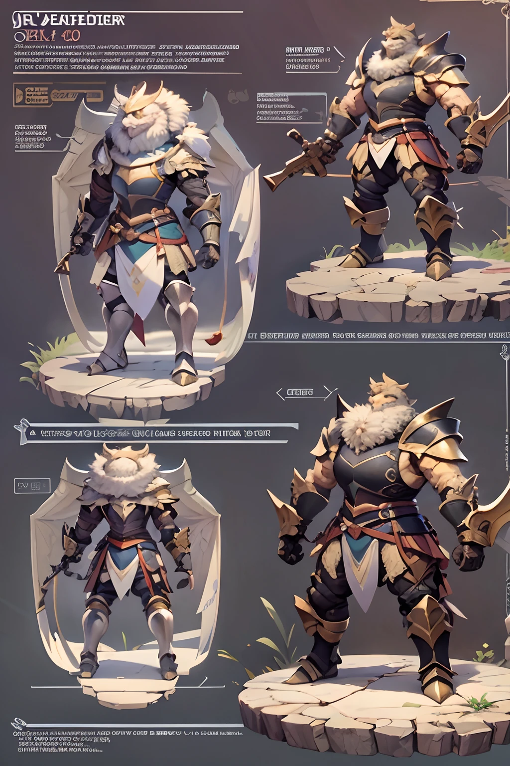 Game character standing drawing design，Disney animation，style of disney animation，an heavyknight，Quaint and heavy armor，Fur shoulders，Stout limbs，Muscle explosions，Equipped with huge riding guns，Different layers overlay，Different angles，（Left view full body：1.4），solid color backdrop，clean backdrop，depth of fields，high light，Real light，Ray traching，OC renderer，UE5 renderer，Hyper-realistic，best qualtiy，8K，Works of masters，super-fine，Detailed pubic hair，Correct anatomy，