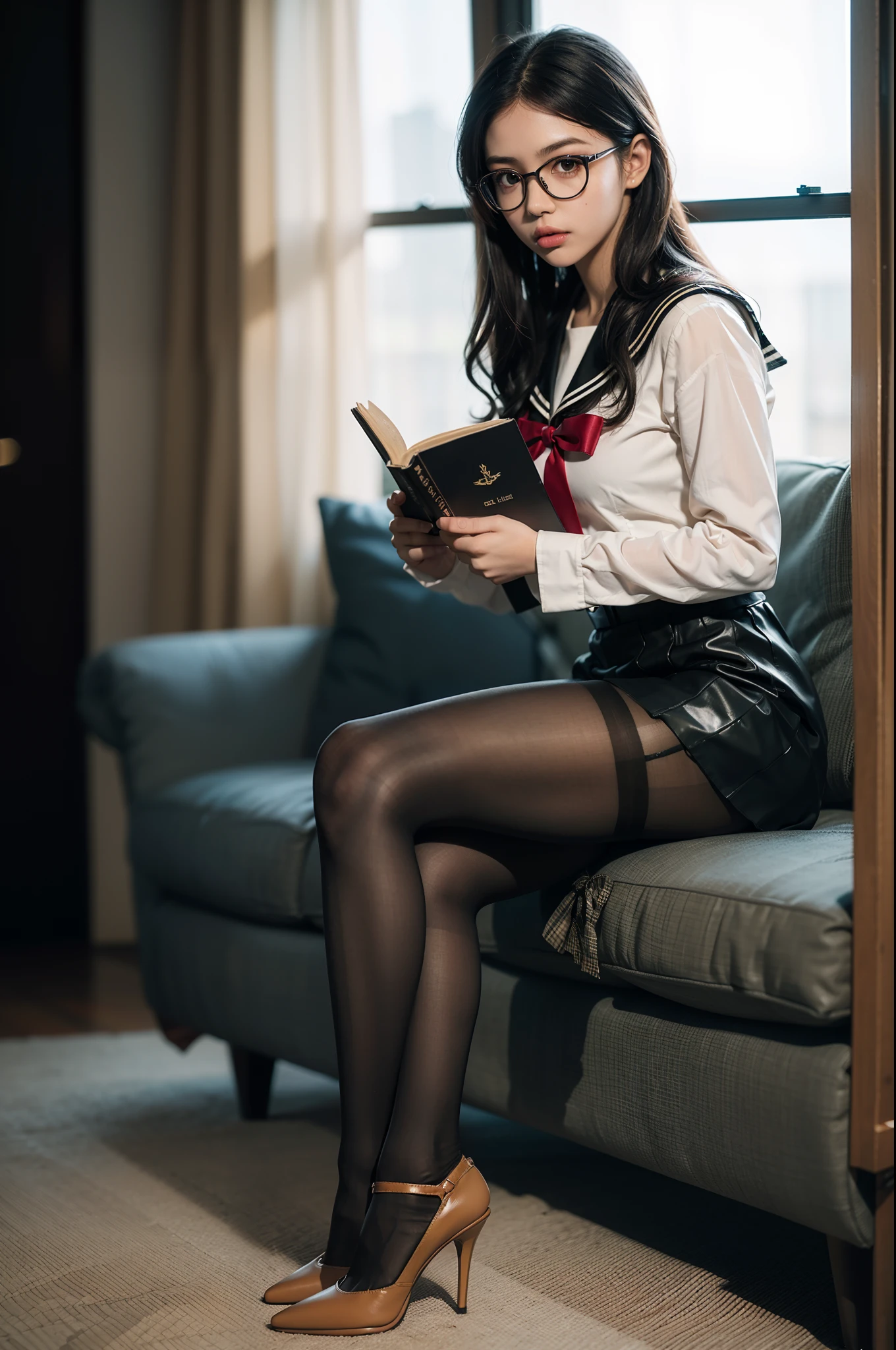 On the ground lay a man in a short skirt、Woman with glasses, Surrealism female students, Surrealism female students, With glasses, Anime girl cosplay, Realistic young gravure idol, cute female student, of a schoolgirl posing, seductive anime girls, Realistic schoolgirl, Japanese goddess, japanese girl school uniform, Wearing a Japanese school uniform, dressed as schoolgirl