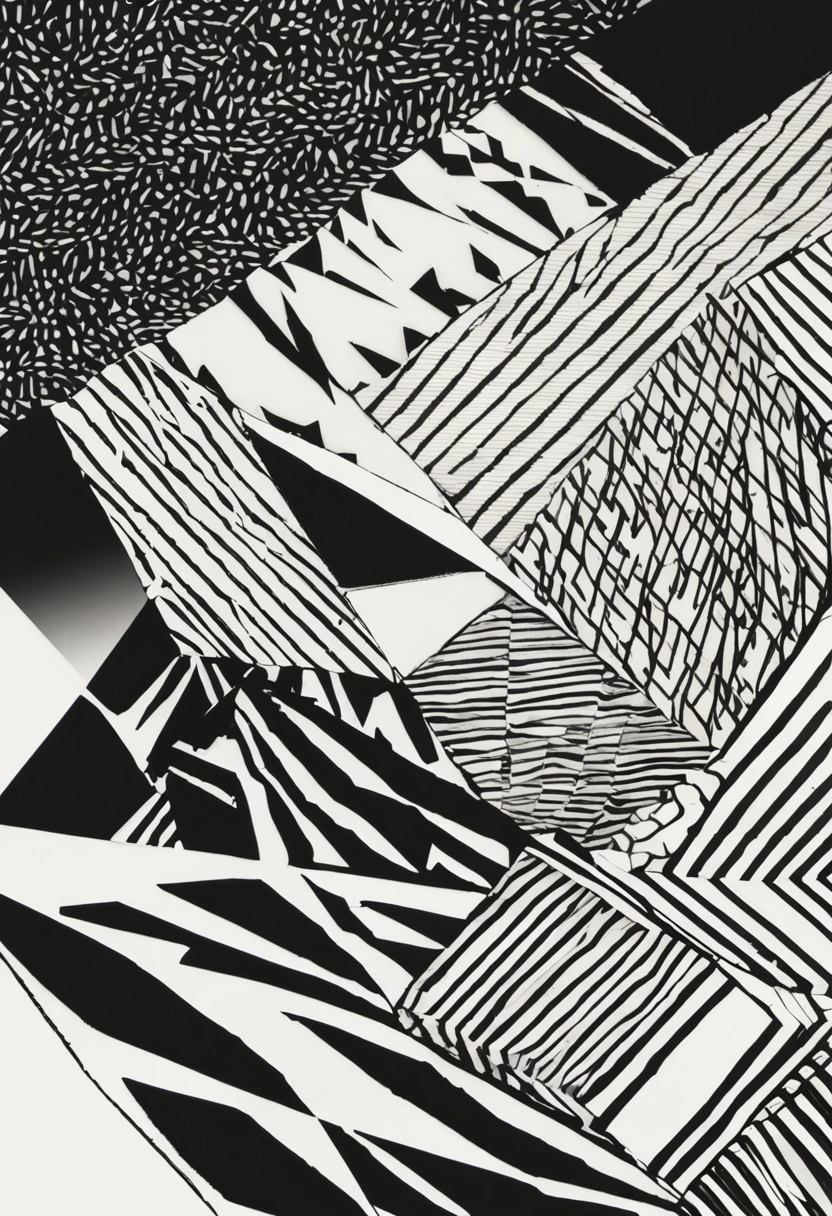 a black and white drawing of a triangle with a line of lines, 2014, 2 0 1 4, black ink on textured paper, diagonal strokes, 2013, inspired by Josse Lieferinxe, dazzle camouflage, 2 0 1 5, 2015, inspired by Hermann Rüdisühli, sharp irregular shapes