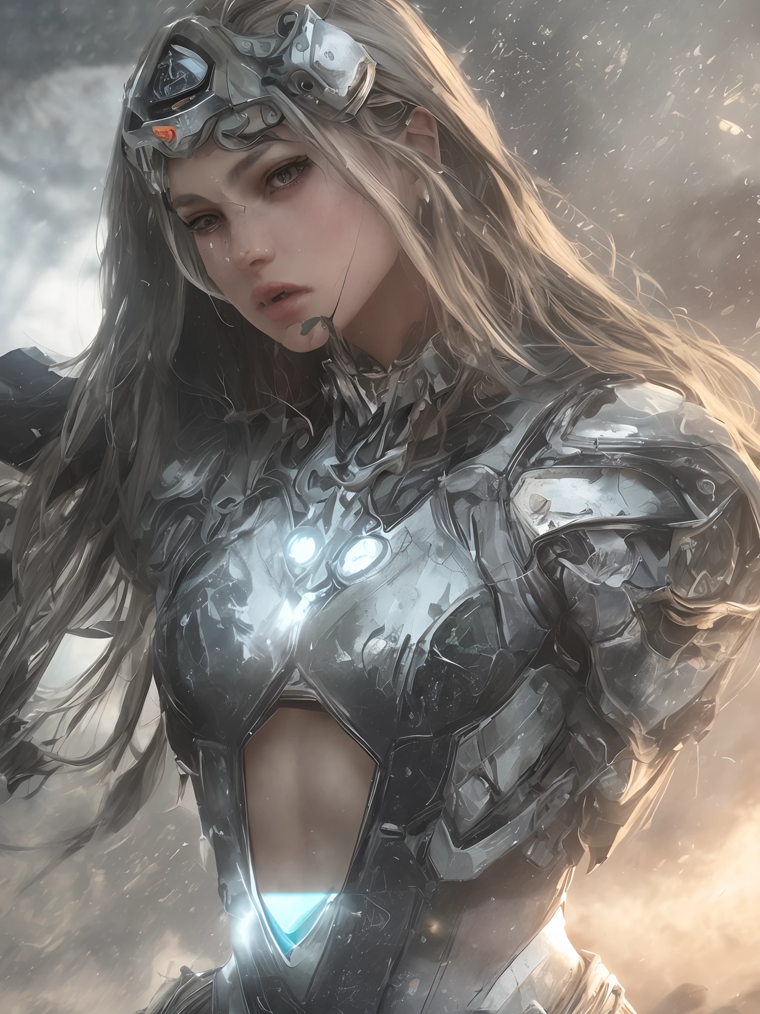 intricate ornate anime cgi style, super detailed fantasy characters, 4K highly detailed digital art, karol bak uhd, cyborg goddess in cosmos, beautiful digital works of art, 2. 5 d cgi anime fantasy artwork, Goddess. extremely high detail, portrait of cyborg queen, extremely detailed goddess shot, Half body machine, Inorganic, Next generation high performance cyborg, Goddess of Machines, The perfect cyborg, ultimate replicant, A masterpiece created by ultra-high performance AI, ultimate weapon, Best Quality, Perfect Angle, perfect-composition, sharp outline, Best Shots, perfect shapes, perfect model style, Very beautiful and detailed eyes, Hollow eyes, blue eyes without pupils