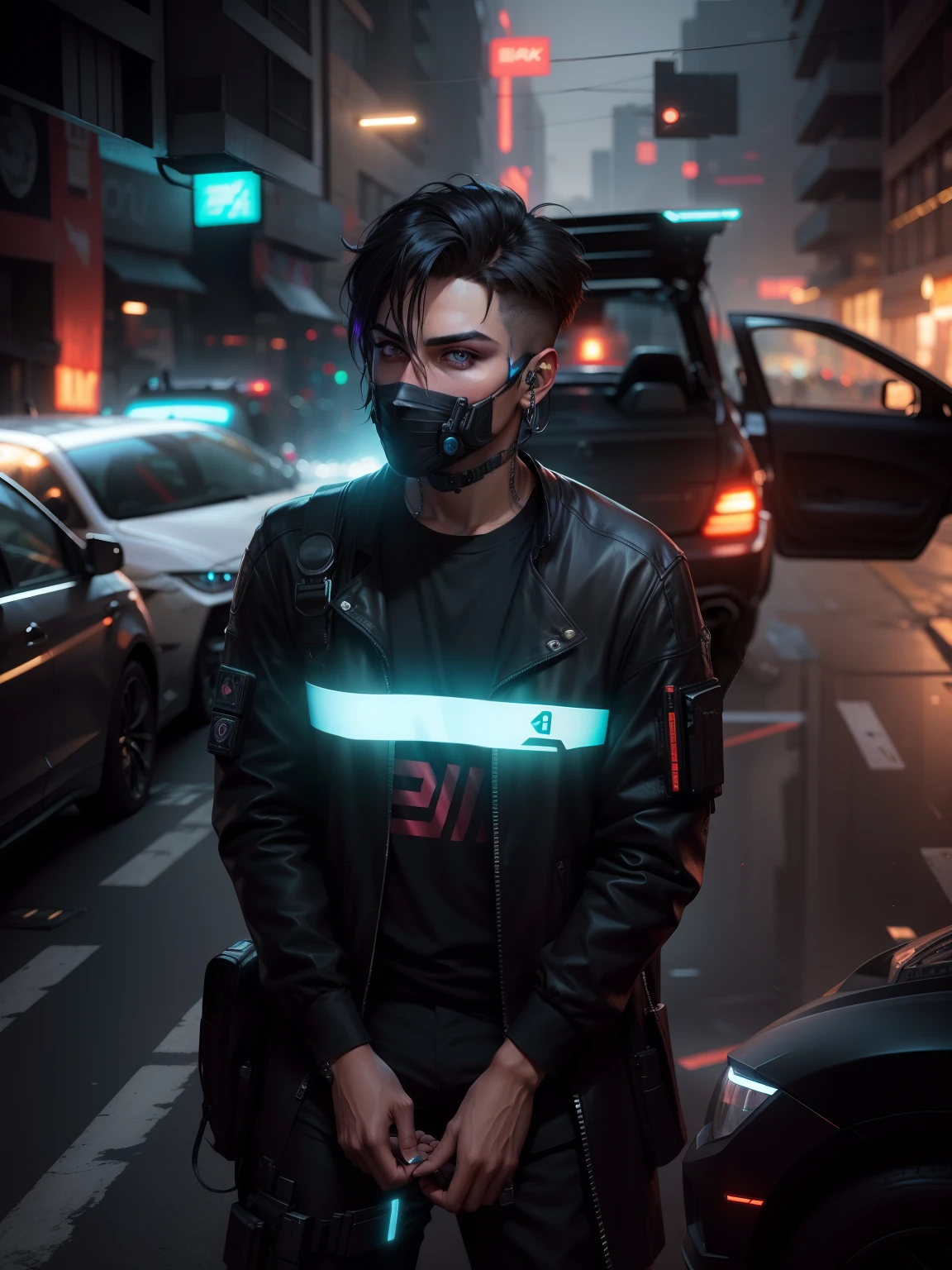Change background cyberpunk handsome boy, realistic face, 8k, ultra realistic