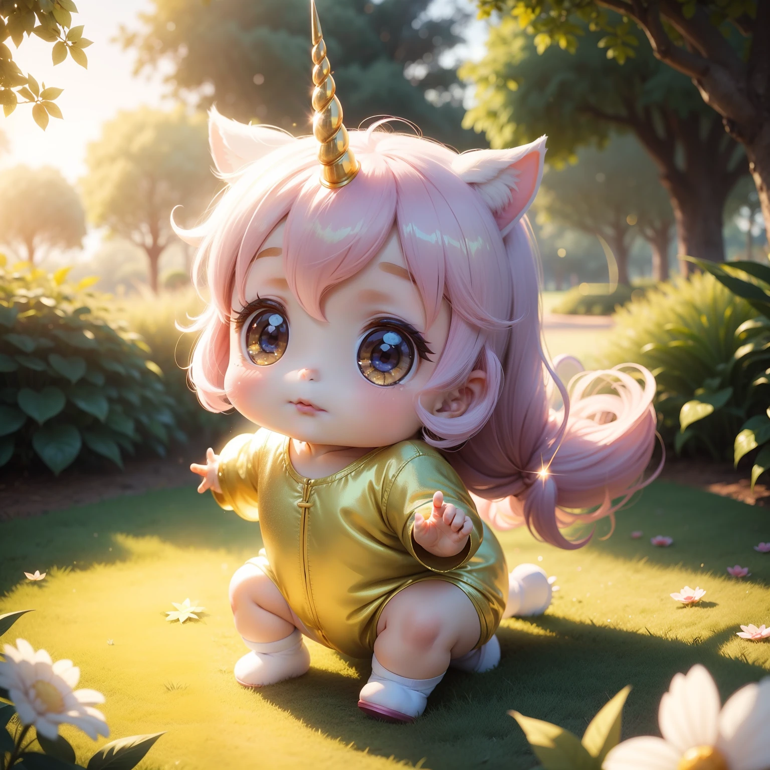 Cute Chibi Anime,unicorn,Royal Botanic Gardens,suns,Glittering gold dust flutters