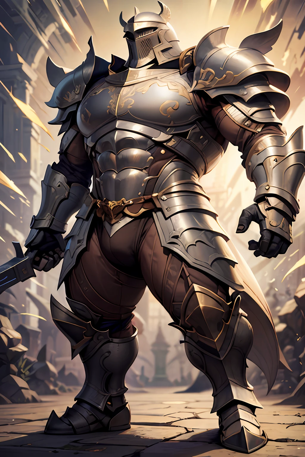 Game character standing drawing design,Disney animation,style of disney animation,an heavyknight,Quaint and heavy armor,Fur shoulders,Stout limbs,Muscle explosions,Equipped with huge riding guns,Different layers overlay,Different angles,(Left view full body:1.4),solid color backdrop,clean backdrop,depth of fields,high light,Real light,Ray traching,OC renderer,UE5 renderer,Hyper-realistic,best qualtiy,8K,Works of masters,super-fine,Detailed pubic hair,Correct anatomy,
