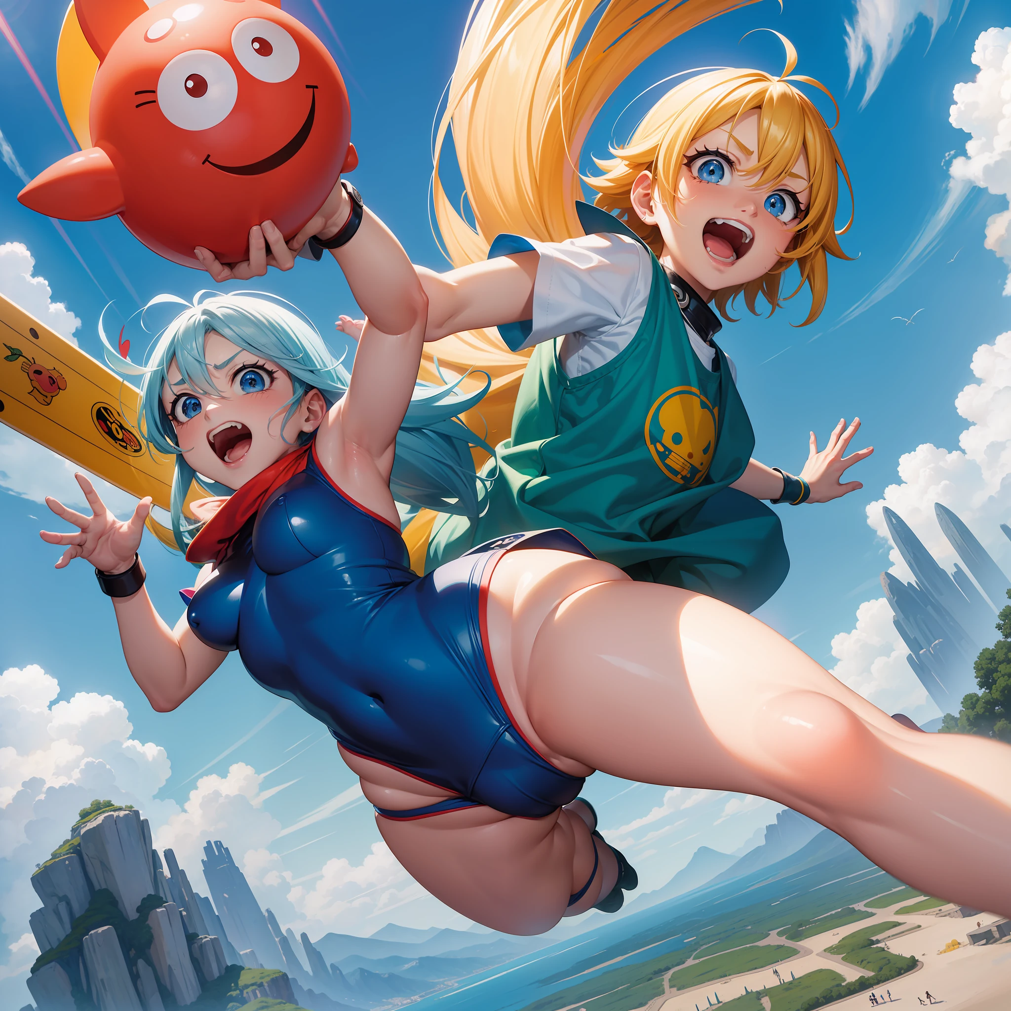 『Help me!!』Character traits are:、Make your logo comical and pop。The illustrations are inspired by Akira Toriyama's painting style.、Draw characters and backgrounds with clear lines。