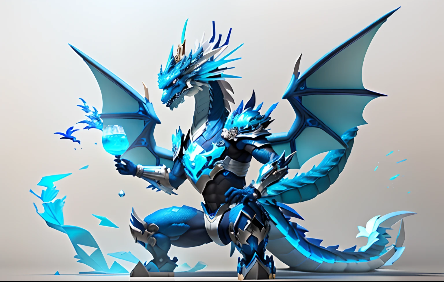 There is a blue dragon with white wings flying in the sky......., cyan chinese dragon fantasy, dragon inspired blue armor, frost dragon, blue scaled dragon, crystal dragon, chinese dragon concept art, blue dragon, depicted as a 3 d render, smooth chinese dragon, legendary dragon, frostbite 3 rendered, lung dragon, water dragon, blue fire powers, Blue Desinn