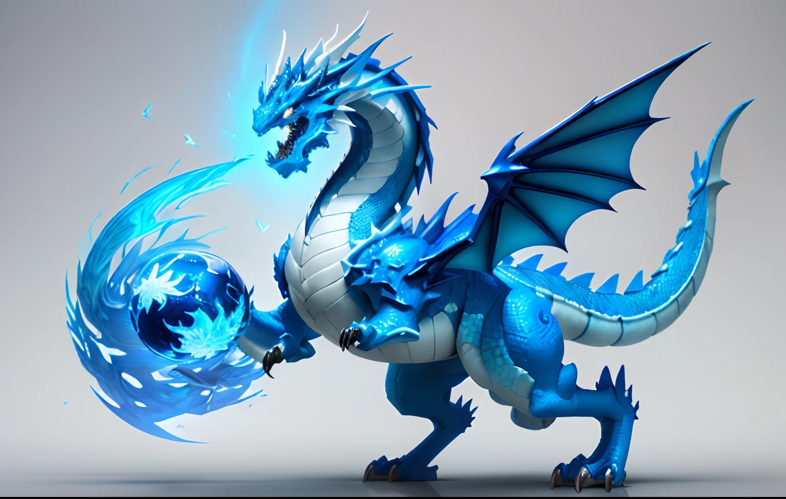 There is a blue dragon with white wings flying in the sky......., cyan chinese dragon fantasy, dragon inspired blue armor, frost dragon, blue scaled dragon, crystal dragon, chinese dragon concept art, blue dragon, depicted as a 3 d render, smooth chinese dragon, legendary dragon, frostbite 3 rendered, lung dragon, water dragon, blue fire powers, Blue Desinn