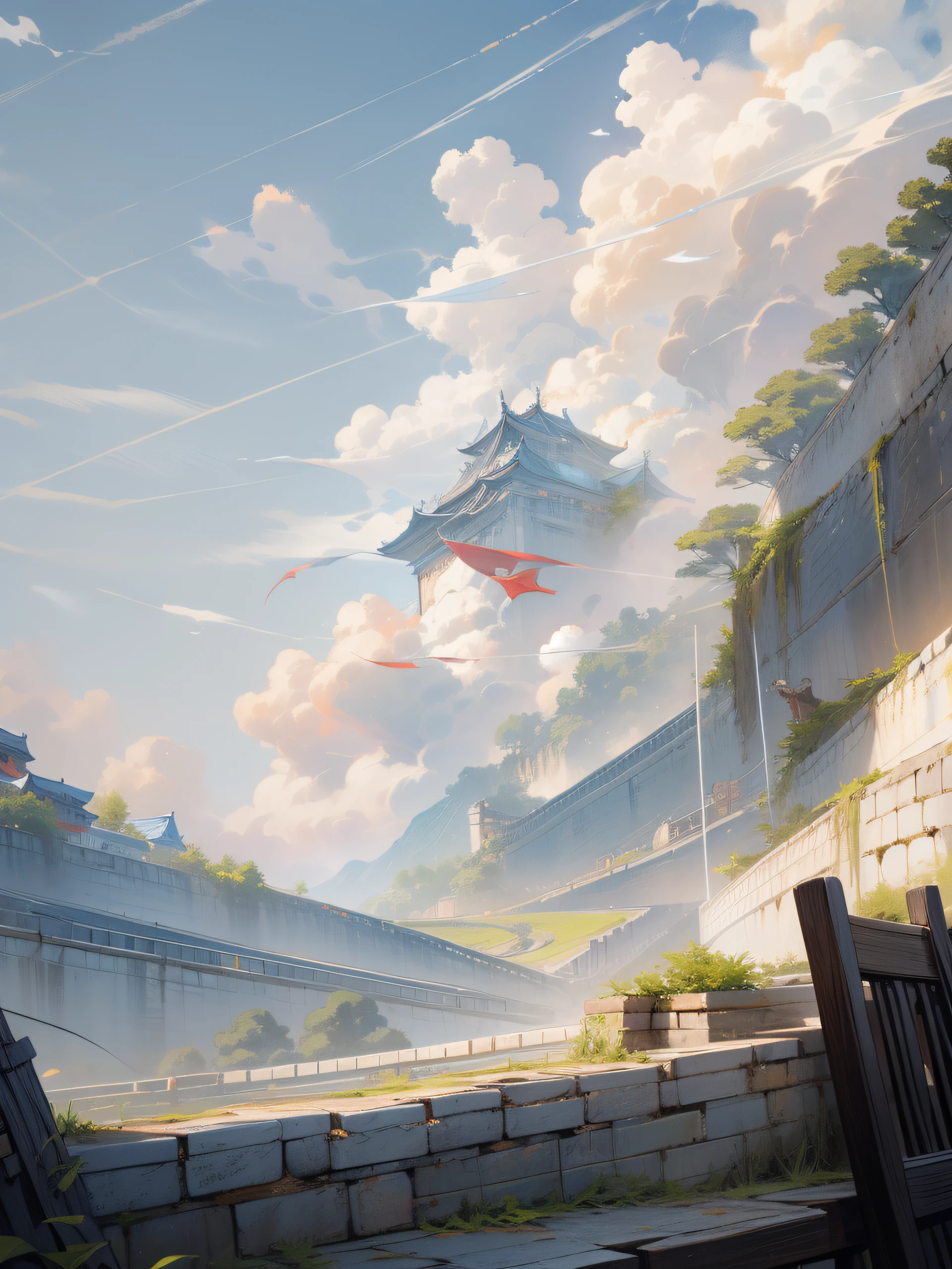 the great of wall chinese, blue sky, a cloud, masterpiece