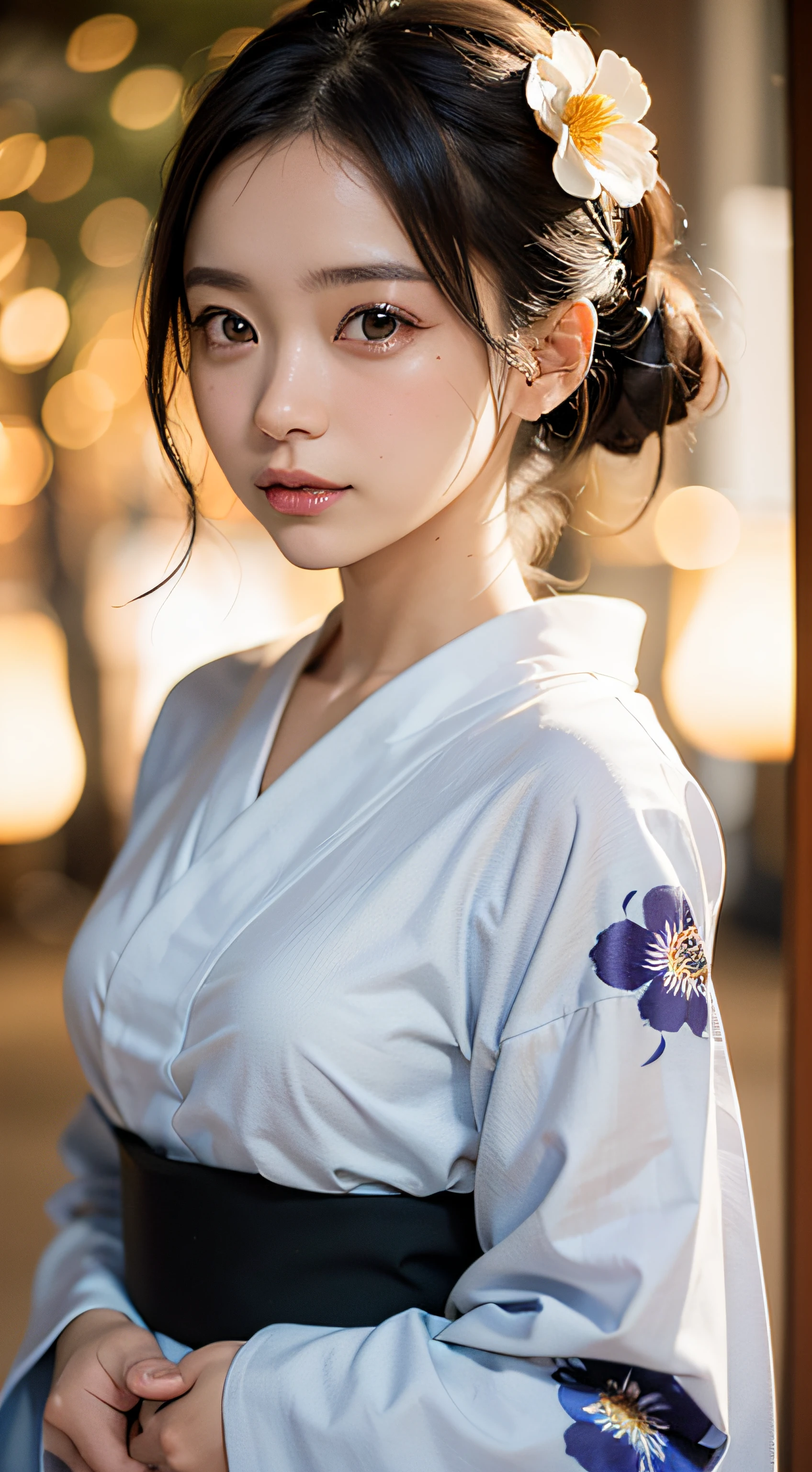 (((forehead、Northern Europe、White people、beautiful girl、Black Hair、White background、yukata、Chignon)))、table top, highest quality, figure, super detailed, finely, High resolution, 8k wallpaper, Perfect dynamic composition, detailed and beautiful eyes, Deco out,bionde, breasts, Natural color lip,white background, random cute poses,