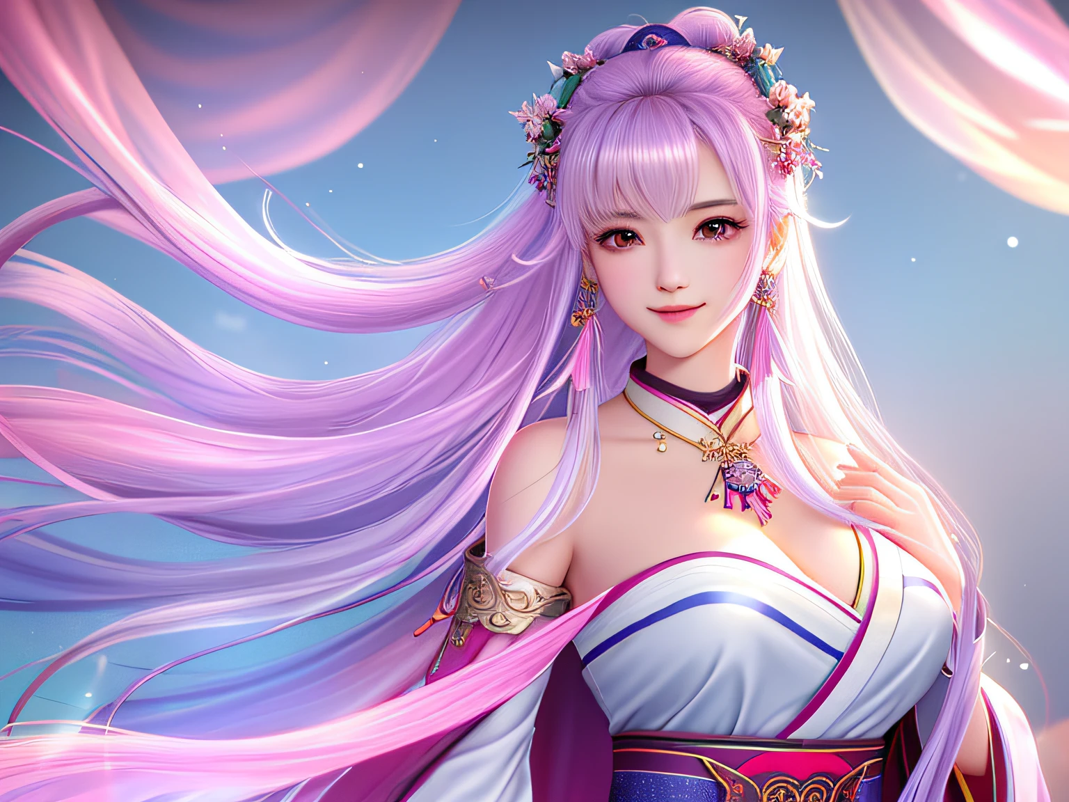 Need,tmasterpiece,A high resolution,1girl,Blushlush,(Seductive smile:0.8),starpupil,Chinese Hanfu,hair adornments,choker necklace,jewelry,Childlike big breasts,on_body,dingdall effect,realisticlying,light edge,Two-tone lighting,(highdetailskin:1.2),8k uhd,Slr,softlighting,high high quality,Volumetriclighting,photore,A high resolution,4k,8k,Background bokeh
