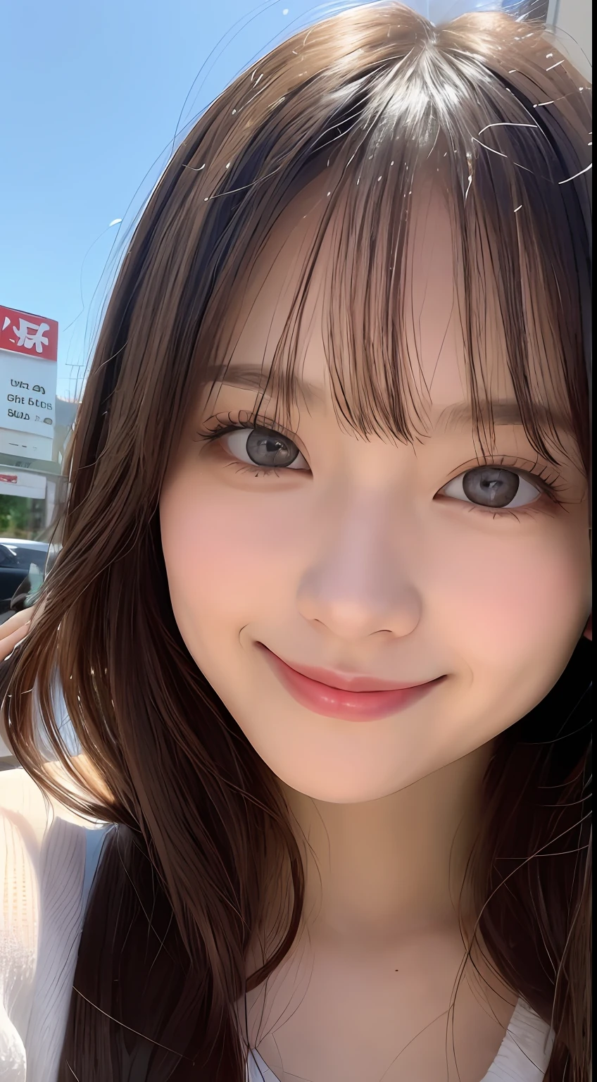 masutepiece, Best Quality, Illustration, Ultra-detailed, finely detail, hight resolution, 8K Wallpaper, Perfect dynamic composition, Beautiful detailed eyes, Women's Fashion Summer,Medium Hair,small tits,Natural Color Lip, Bold sexy poses,Smile,Harajuku、20 years girl、Cute、Sexy shot looking at camera