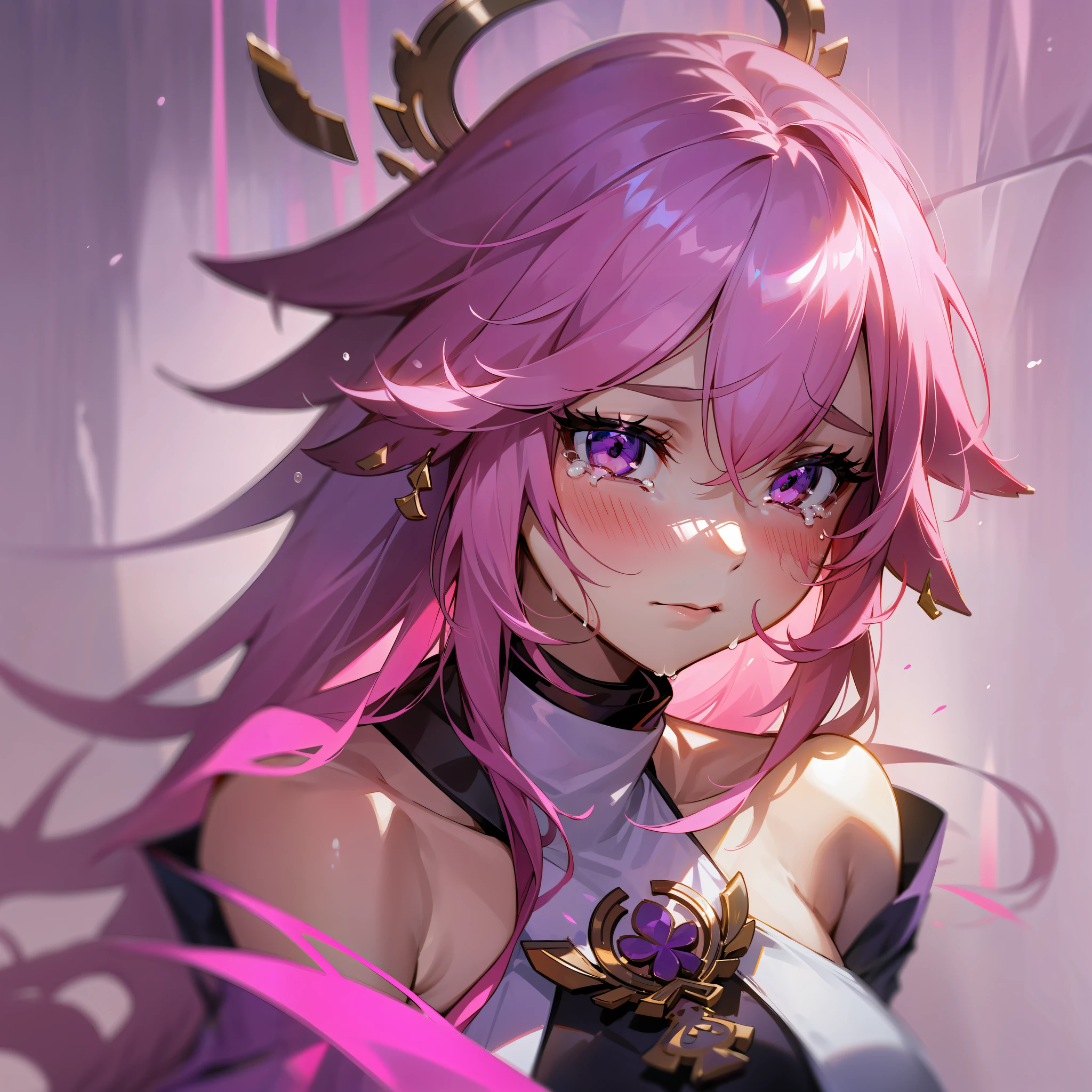 A female milf demon with skin tone demon horn, vestido transparente molhando, belly belly button visible, belly visible, ((demon horn)), cabelo de rapunzel cor-de-rosa extremamente longo, ((Cabelo de rapunzel cor-de-rosa)), with purple mist with purple energy particles and floor with red liquid, raposas, thunders, magia de raios, corpo volumoso com seios e busto enormes, ((seio e busto enormes)), olhar perverso e vazio sem brilho nos olhos olhando para o espectador com um sorriso perverso e malicioso, proeminentemente em suas pernas e seios;, destaque nos seios e nas pernas, Pose sexy, Pose sexualizada ;, Moda realista, sysie high definition details, fotografia, perspicacity, unique 850 4, Koda850 k portrait camera, Primavera F1.6, cores ricas, Textura super realista, textura de luz espetacular, arte surreal, Cinestil 800 mecanismo de moda.