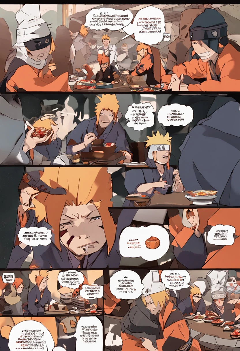 Anime characters sitting at tables,Carrying a bowl of food, from naruto, anime food, akatsuki akira, joker as naruto, pain from naruto, Today's featured anime stills, joker looks like naruto, in a anime masterpiece, naruto art style, Shinobi, anime still frame, anime scene, anime still frame, anime movie screenshot, Naruto