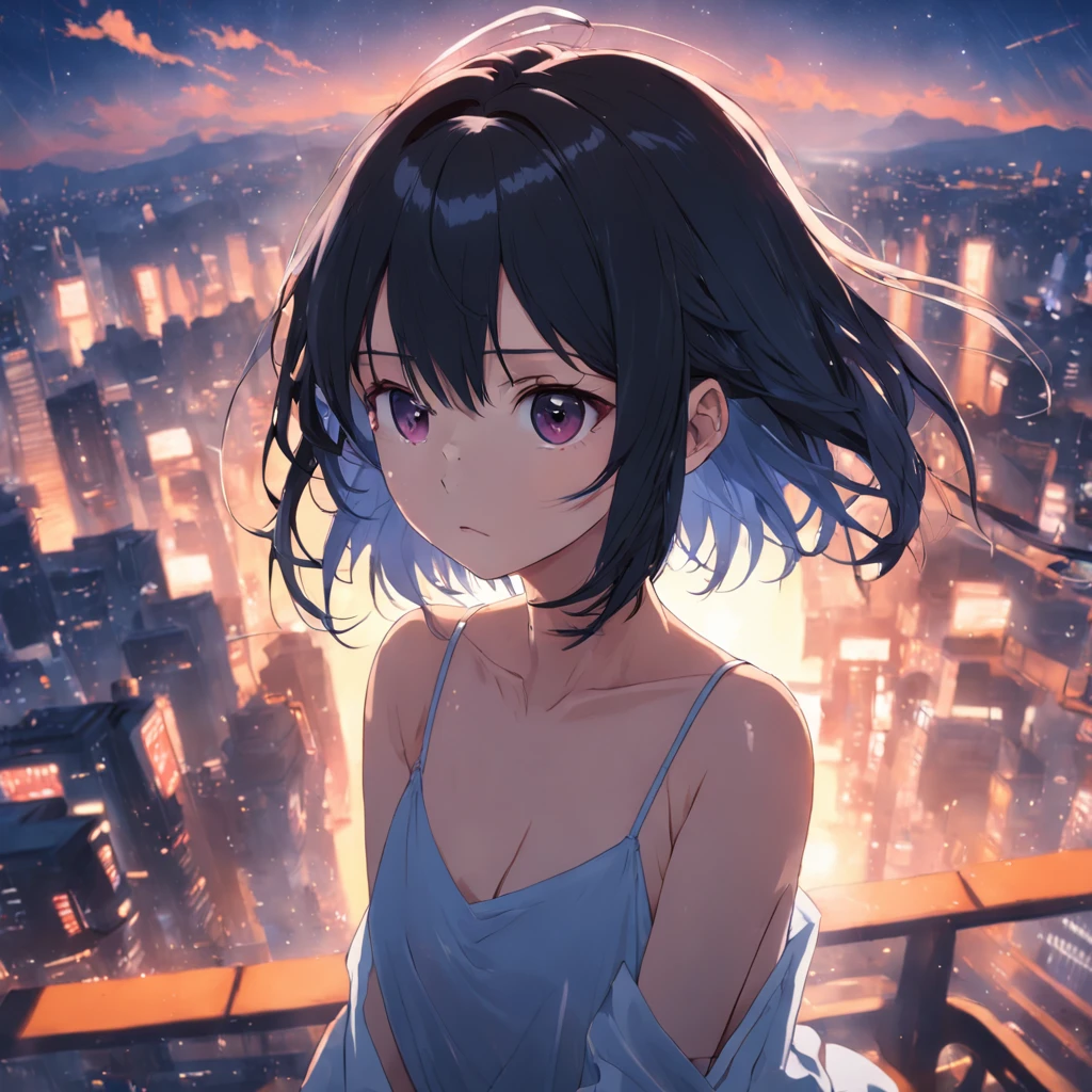 best qualtiy，Ultra high quality，Original，tmasterpiece，超高分辨率，Original picture quality，teens girl，camisole，flatchest，short detailed hair，夏天，