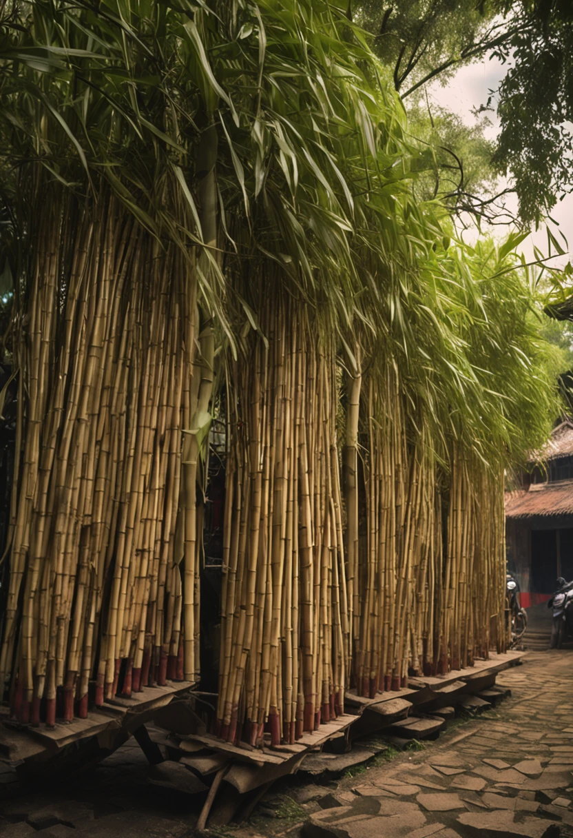 Round-branched curd bamboo,Hang on a bamboo pole,Classical photography style
