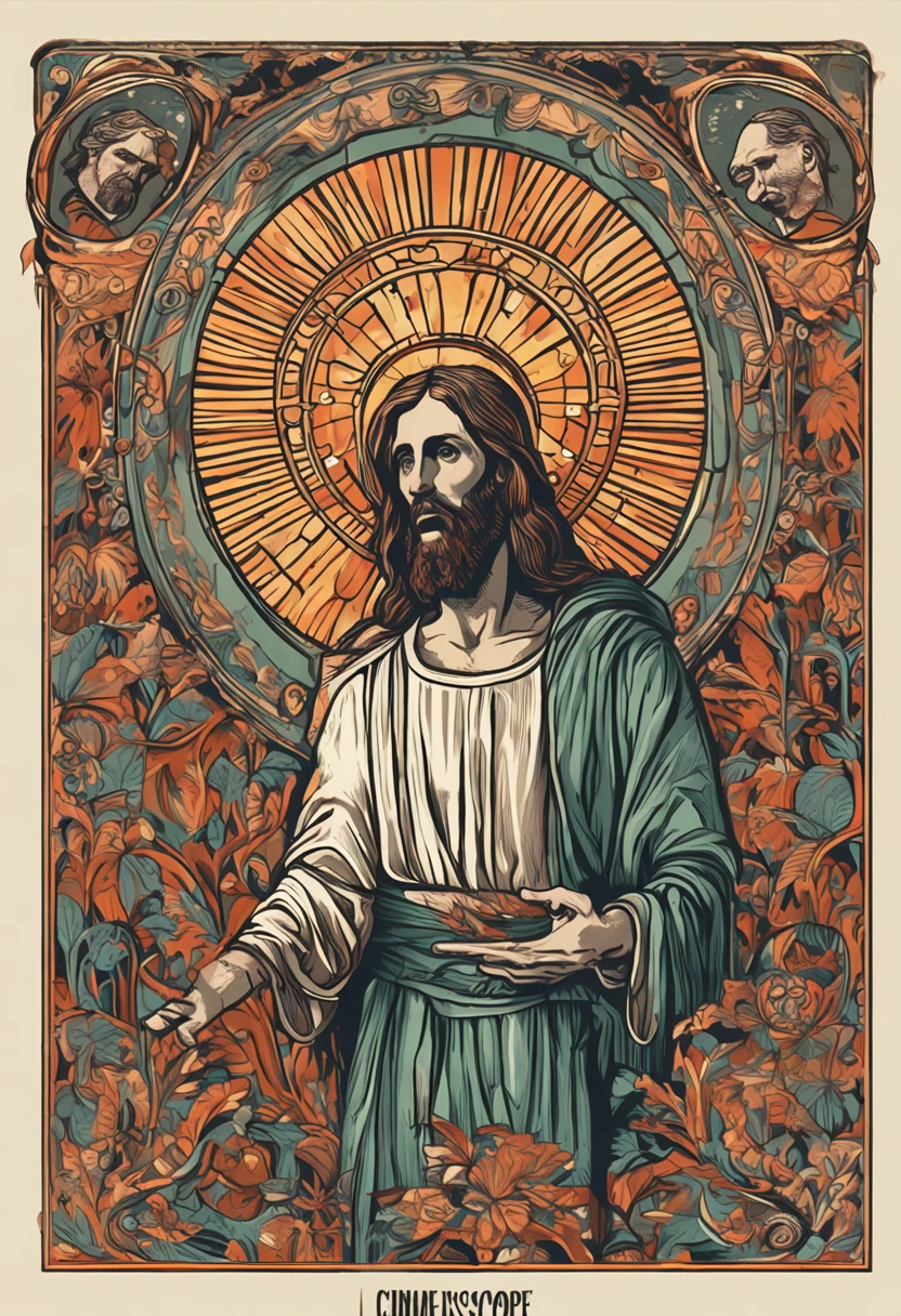 realistic full body image of jesus with a worried face holding a clock