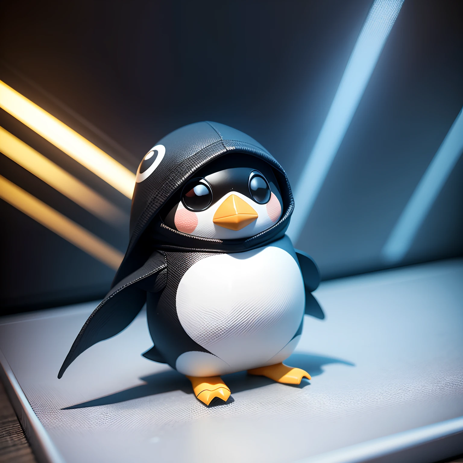 Checkerboard work　Chibi 3D wearing penguin costume　Chibi is cute and cute,Chibi 3D Inside a Giant Aquarium