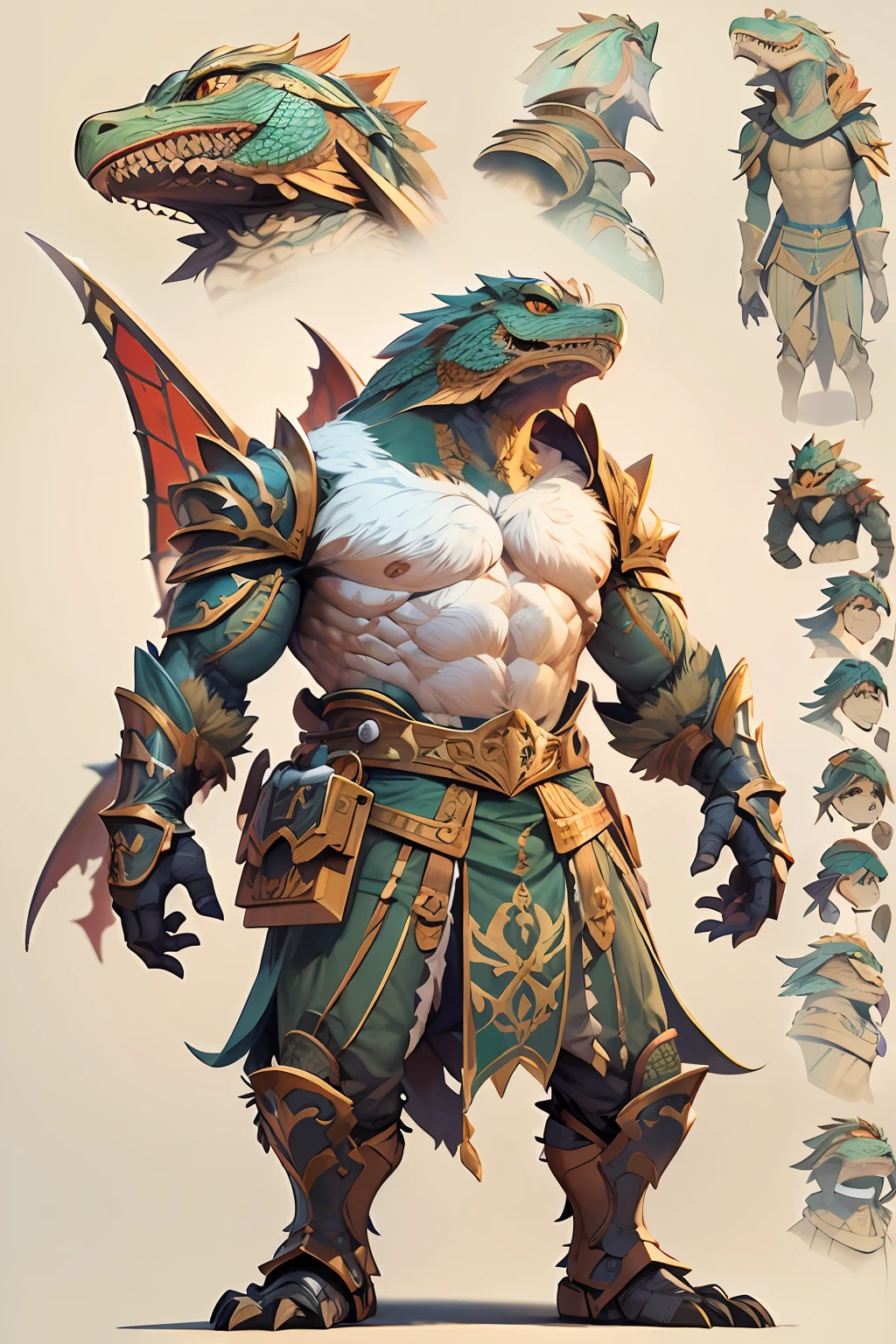 Game character standing drawing design,Disney animation,style of disney animation,Lizard Knight,coda,Thick scales,Fur shoulders,Stout limbs,Muscle explosions,Equipped with huge riding guns,Different layers overlay,Different angles,(Left view full body:1.4),solid color backdrop,clean backdrop,depth of fields,high light,Real light,Ray traching,OC renderer,UE5 renderer,Hyper-realistic,best qualtiy,8K,Works of masters,super-fine,Detailed pubic hair,Correct anatomy,