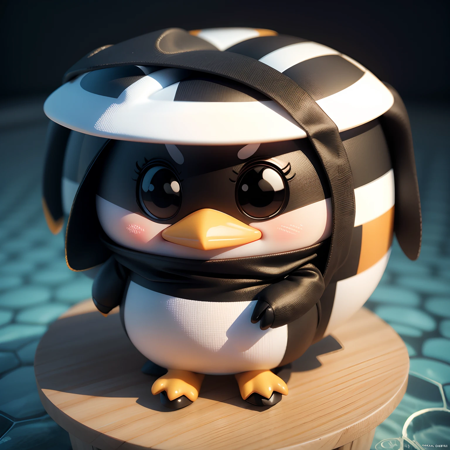 Checkerboard work Chibi 3D wearing penguin costume Chibi is cute and cute,Chibi 3D Inside a Giant Aquarium