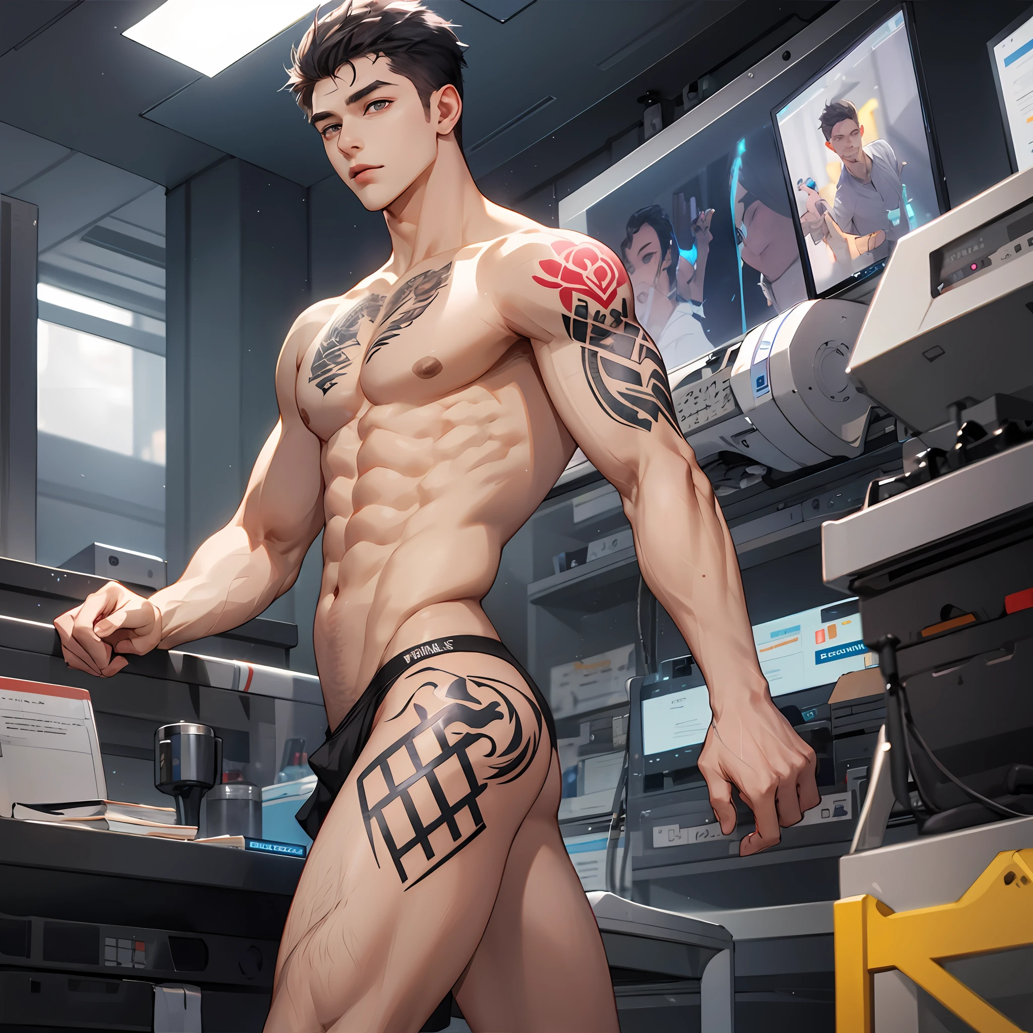 day,pubic tattoo on underbelly,ass_visible_through_thighs,game_cg,guro,boy,male,student,yaoi