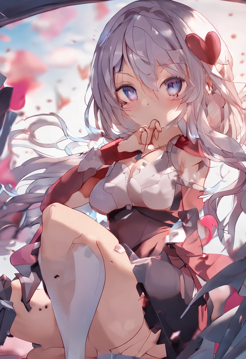 masterpiece, best quality, heart-shaped pupils, medium breasts, gradient eyes, medium hair, lying , masterpiece,best quality,official art,extremely detailed CG unity 8k wallpaper, legs_up, heart in eye, adorable girl, gradient hair, antenna hair, between breasts, breasts, bikini under clothes,