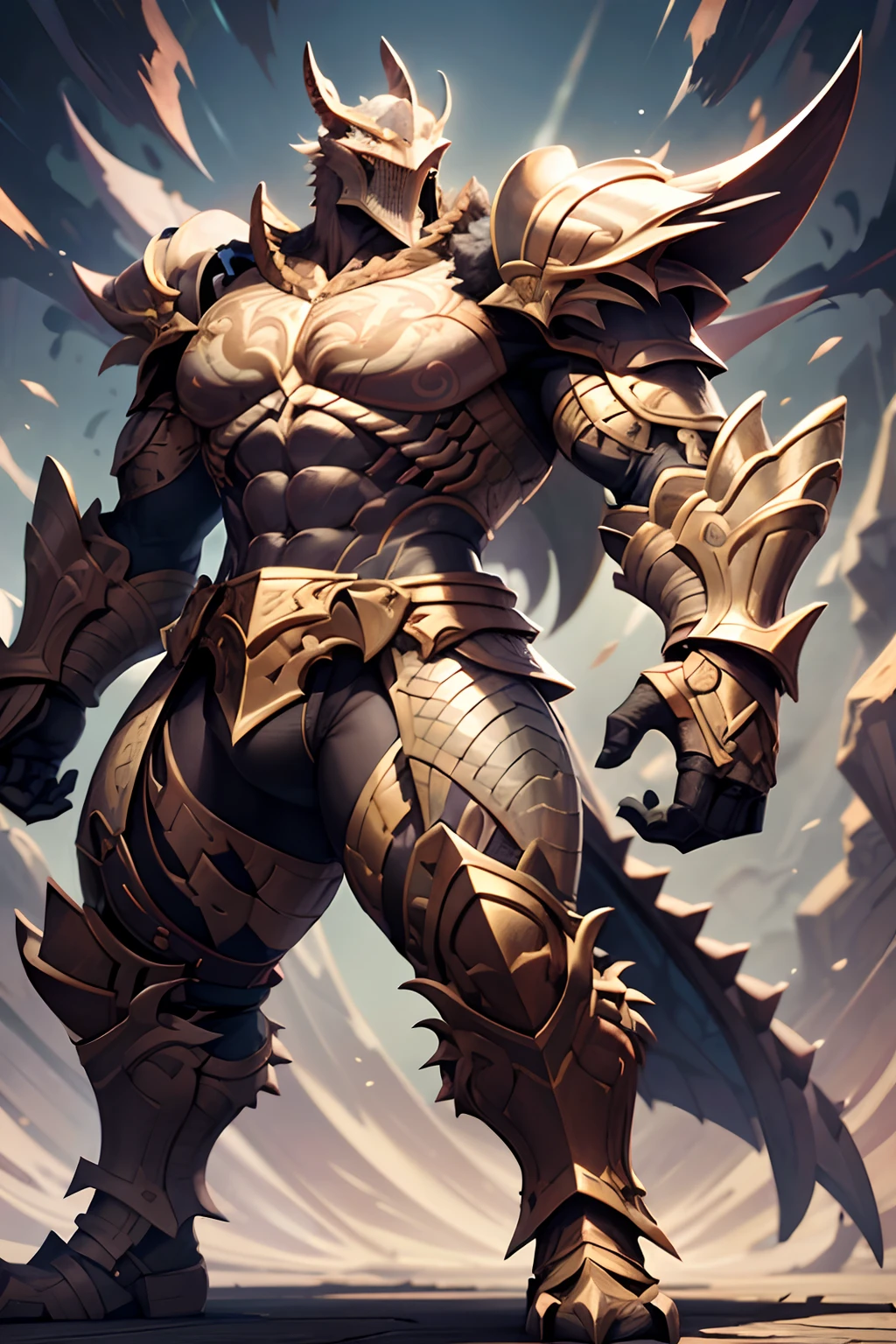 (best quality) A courageous male warrior, with a surprisingly feminine and delicate body, is wearing a bikini armor that showcases both his strength and beauty.