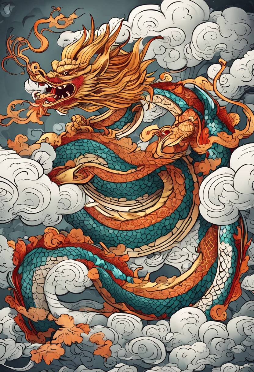 Please imagine the lucky charm of the rising dragon.。The dragon seems to emerge from the clouds、The design that feels powerful and elegant is good.。The pattern and color of the dragon's body include、I would be happy if it contains symbols and meanings that carry auspiciousness.。It would be great if you could incorporate symbols and landscapes that symbolize good luck in the background.。please、Generate an image of an auspicious rising dragon with AI。