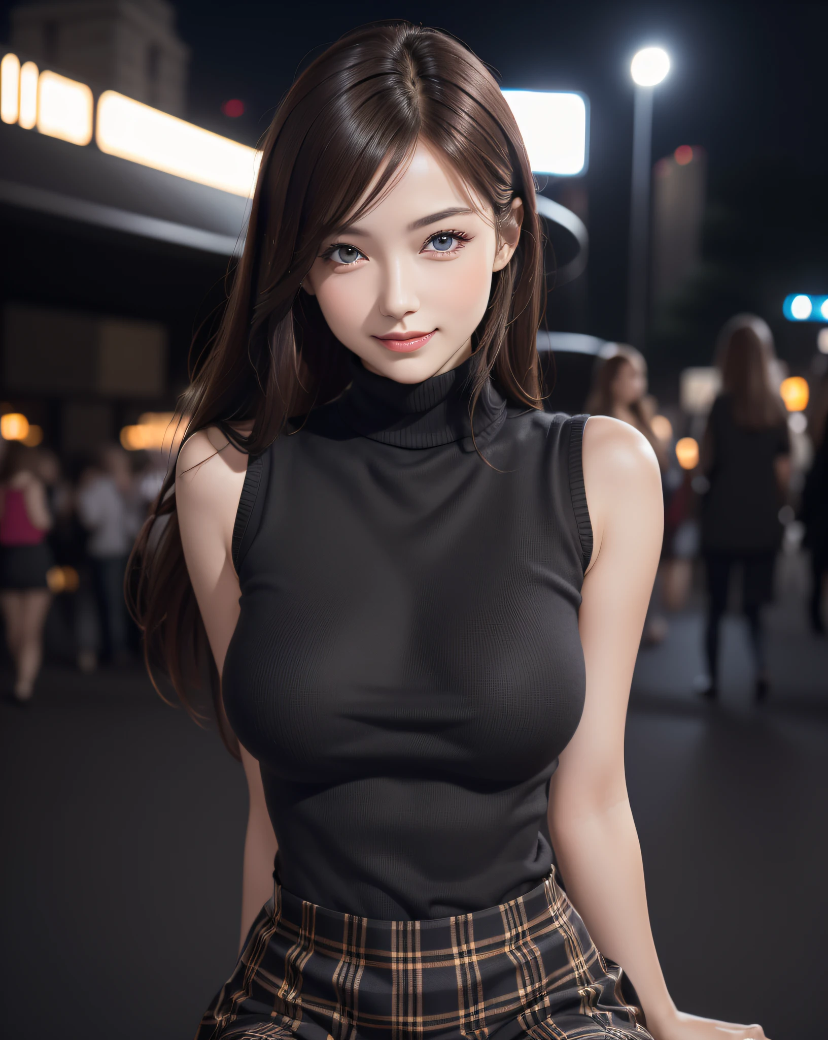 Product quality,1 girl,Cowboy Shot,Front view,Young and sexy Japanese girl,20-year-old,city(Crowded street:1.4),Fashionable white shirt,wear,Fashionable bags,Fashionable necklaces,Fashionable earrings,((Black Ultra Short Micro Mini Skirt:1.5)),wear,Very cute face,Baby Face,Glossy Lips,Double eyelids on both eyes,(Natural Makeup),shiny smooth light brown long hair,,,Asymmetrical bangs,Center image,8k resolution,Attention to detail,Detailed hairstyle,Detailed face,Cinema Lighting,Octane Rendering,Ultra-realistic,Perfect limbs,(Detailed fingers:1.5),Beautiful legs,Voluptuous thighs,Huge breasts,Perfect Anatomy,(Model pose:1.3)