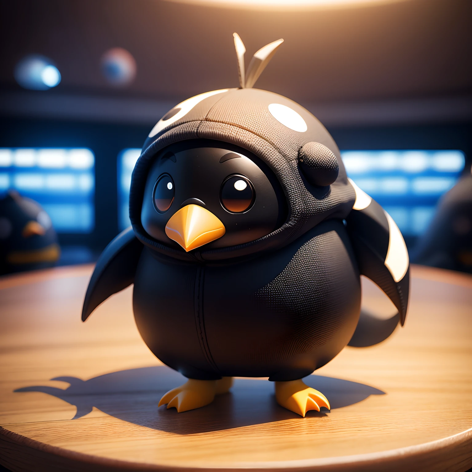 Checkerboard work Chibi 3D wearing penguin costume Chibi is cute and cute,Chibi 3D Inside a Giant Aquarium