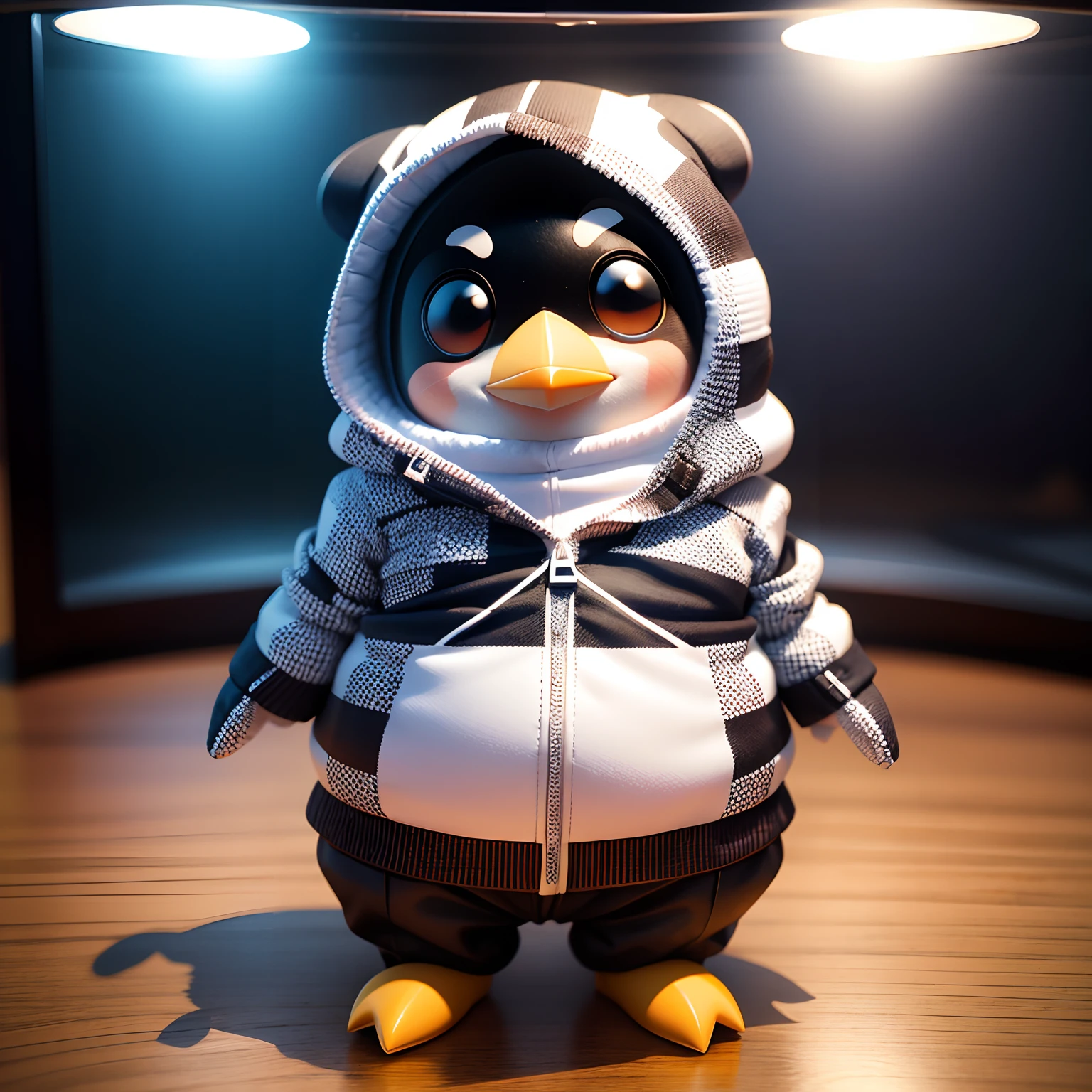 Checkerboard work Chibi 3D wearing penguin costume Chibi is cute and cute,Chibi 3D Inside a Giant Aquarium
