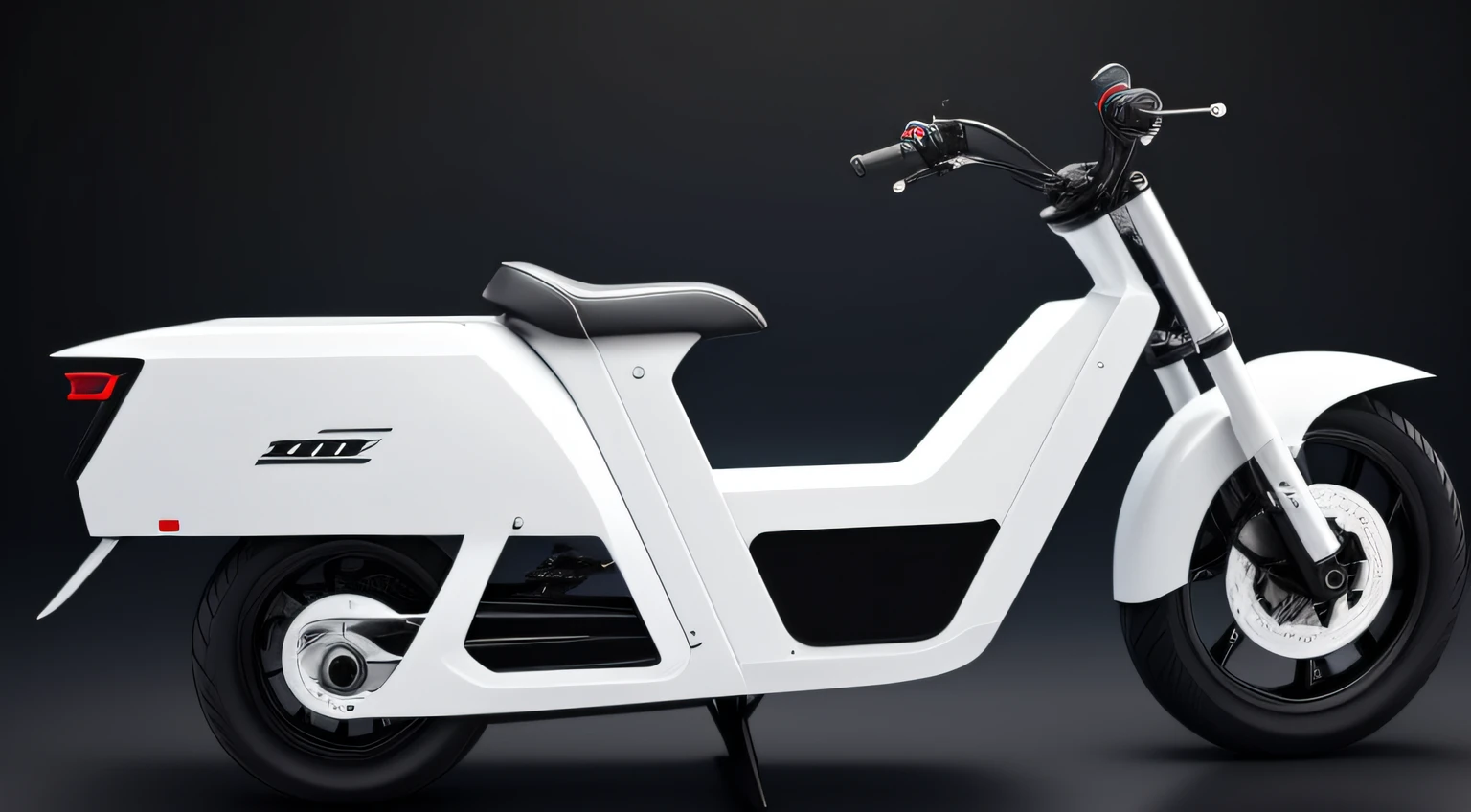 Small,The white,Lightweight,Electric motorcycle,Black seat cushion,Simple structure,20-inch black tires,Frame structure diagram,Clear structure,Frames,High quality,High detail,Side photo,crisp smooth lines,hd render,Ultra-realistic rendering,extreme render