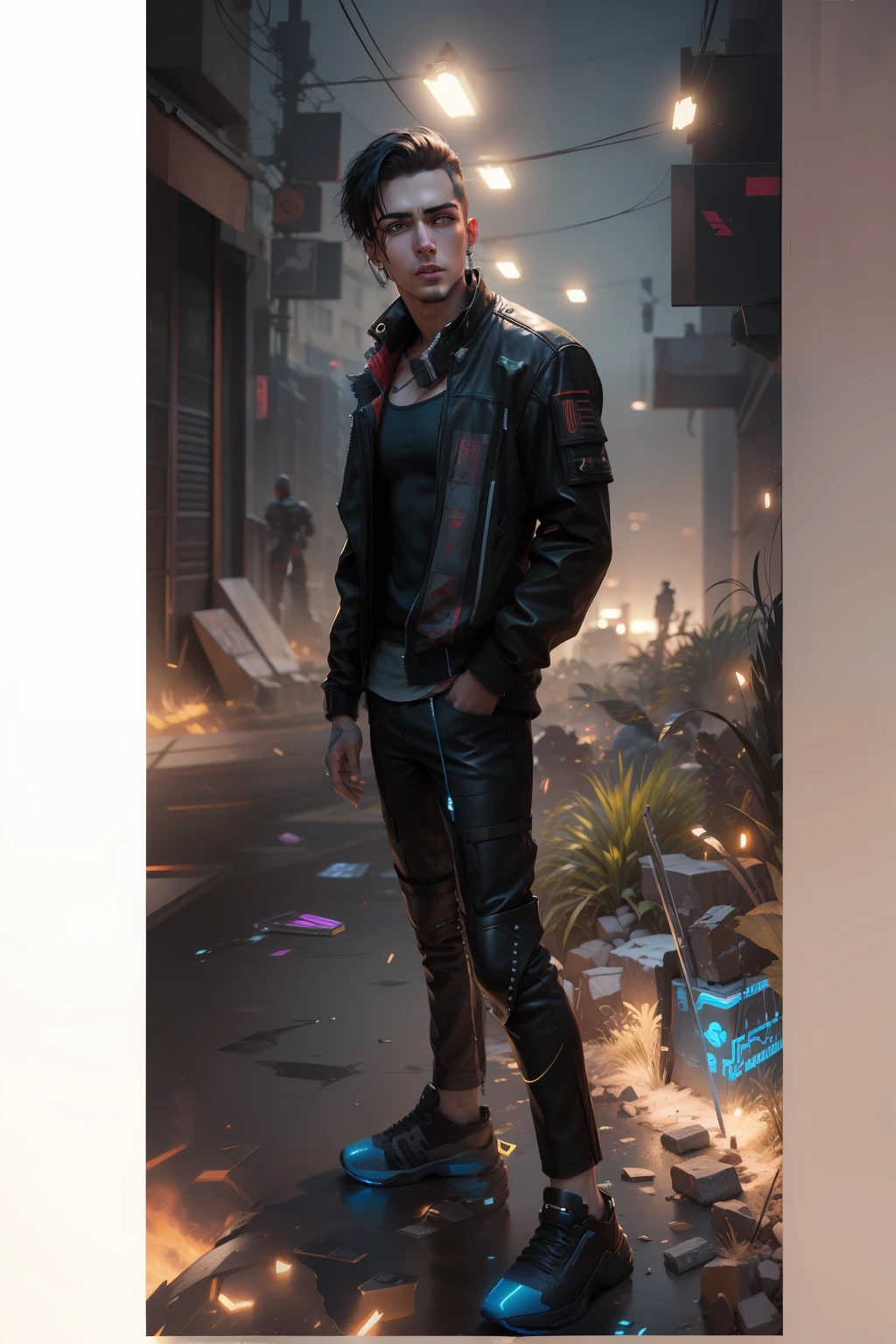 Change background cyberpunk handsome boy, realistic face ,8k, ultra realistic