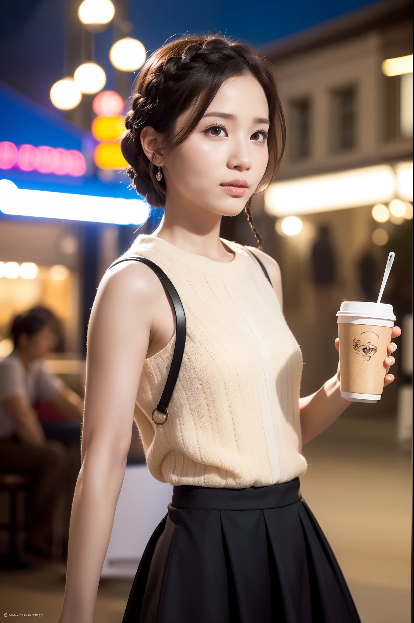 movie picture quality,Disney animation,Disney animated films,Street coffee stalls at night,30-year-old mature beauty,Short hair and small braids,Puffy skirt,depth of fields,high light,Real light,Ray traching,oc rendered,Hyper-realistic,best qualtiy,8K,Works of masters,super-fine,Detailed pubic hair,Correct anatomy,sharp focus on eyes,Bokeh,Facial features are carefully depicted
